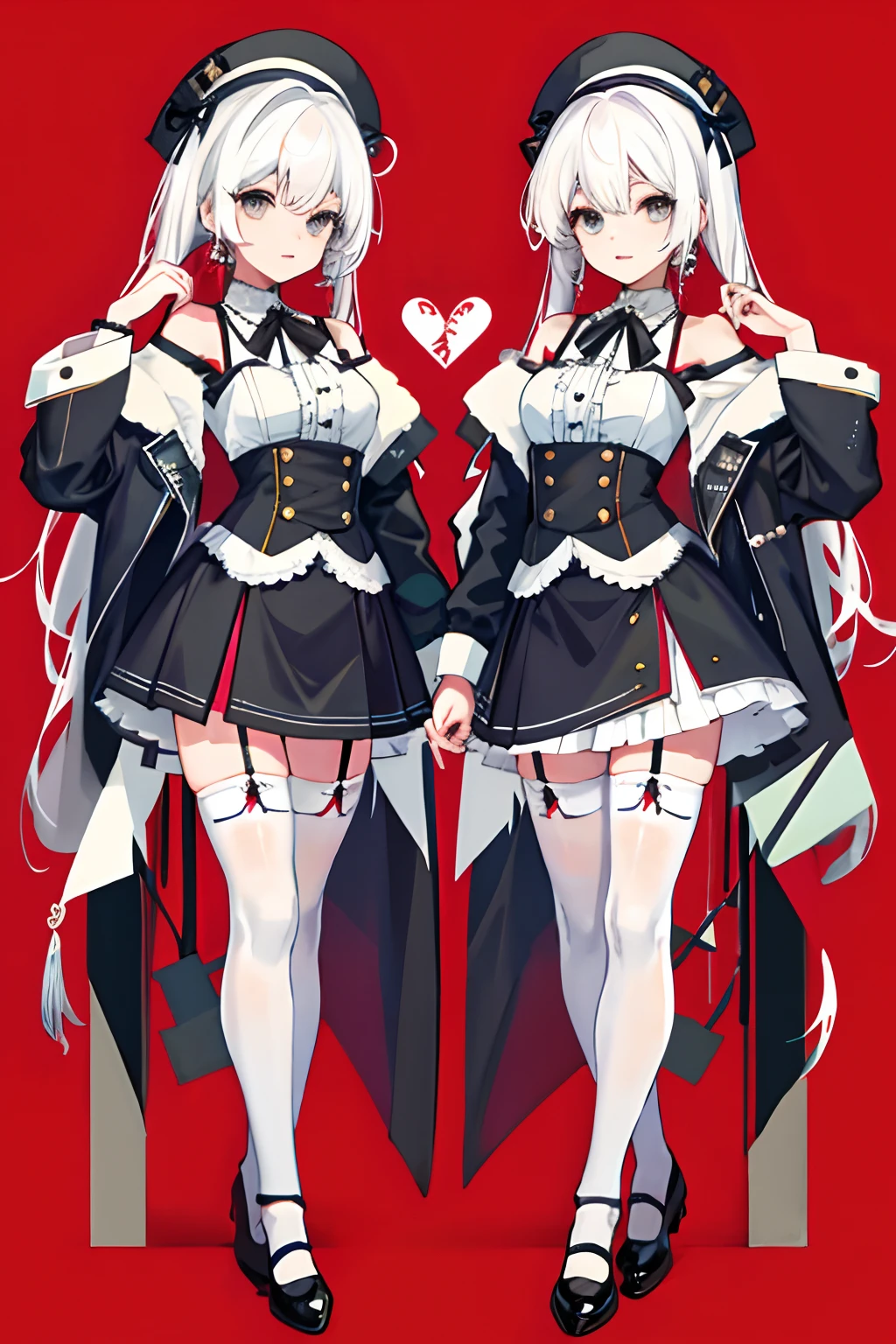 ,twins,white hair,stockings,mature female,