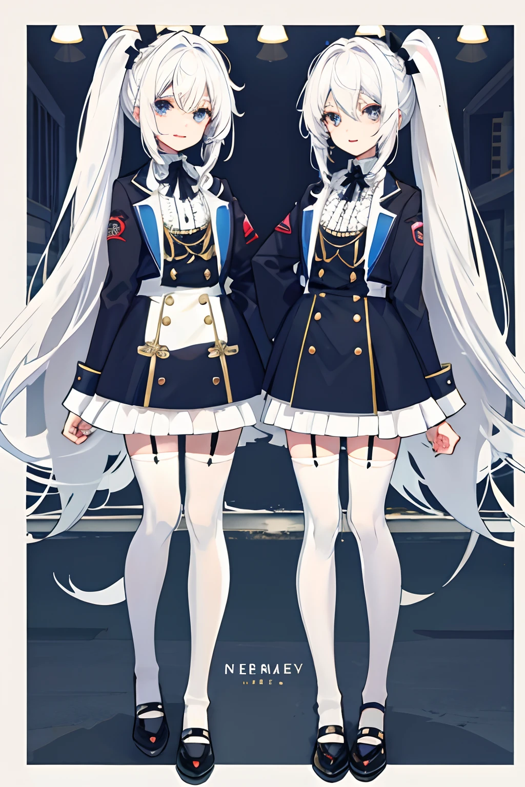 ,twins,white hair,stockings,mature female,