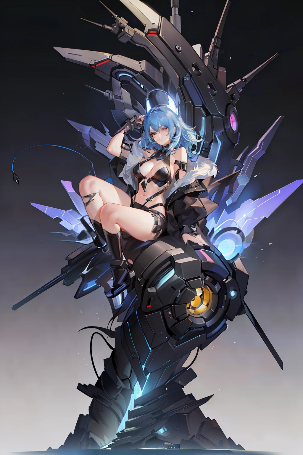 Amazingly beautiful cyberpunk woman on top, Full body shot, illusory engine, 3D rendering of, Extremely detailed, voluminetric lighting, 8K, high resolution, Polished