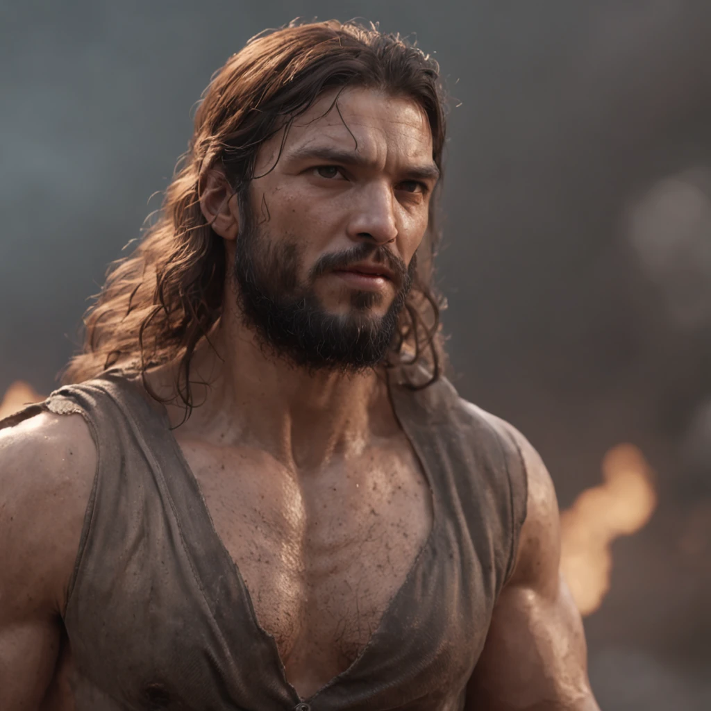 (Professional 3D rendering:1.3) de (Realistic:1.3) Foto de arte mais bonita do mundo,Features soft, bright male heroes, ((Epic hero fantasy rough muscular man wet hero angry look long hair short beard and fierce expression in dynamic pose, fantastic location, majestoso ambiente desordenado)), corpo inteiro 8k unidade render, action shot, poros da pele, very dark lighting, sombreamento pesado, circunstanciado, Rosto detalhado, (vibrante, fotogrdeia realista, Realistic, Dramatic, Escuro, foco nítido, 8k), (Old leather clothes damaged by bad weather:1.4), ((((Use peles)))), (intrincado:1.4), decadente, (altamente detalhado:1.4), pintura digital, rendering by octane, art stations, Conceito-Arte, liso, foco nítido, illustration, germe da arte, (Loish:0.23), Wlop Ilya Kuvshinov, e Greg Rutkowski e Alphonse Mucha Gracias, (global ilumination, studiolight, Light Volumetric), chuva forte, floating particles, patife, fantasia, Onze, corpo inteiroesbian, ((Fundo escuro e antigo da cidade:1.3)),CGSesociedade,art stations