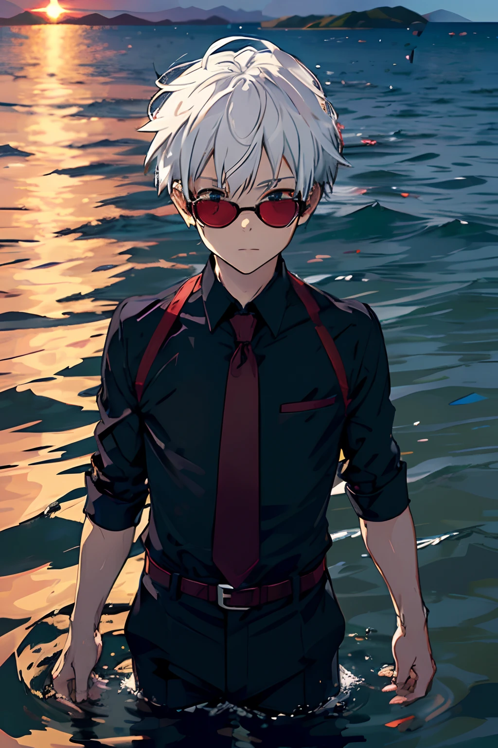 White hair,Water, sky,