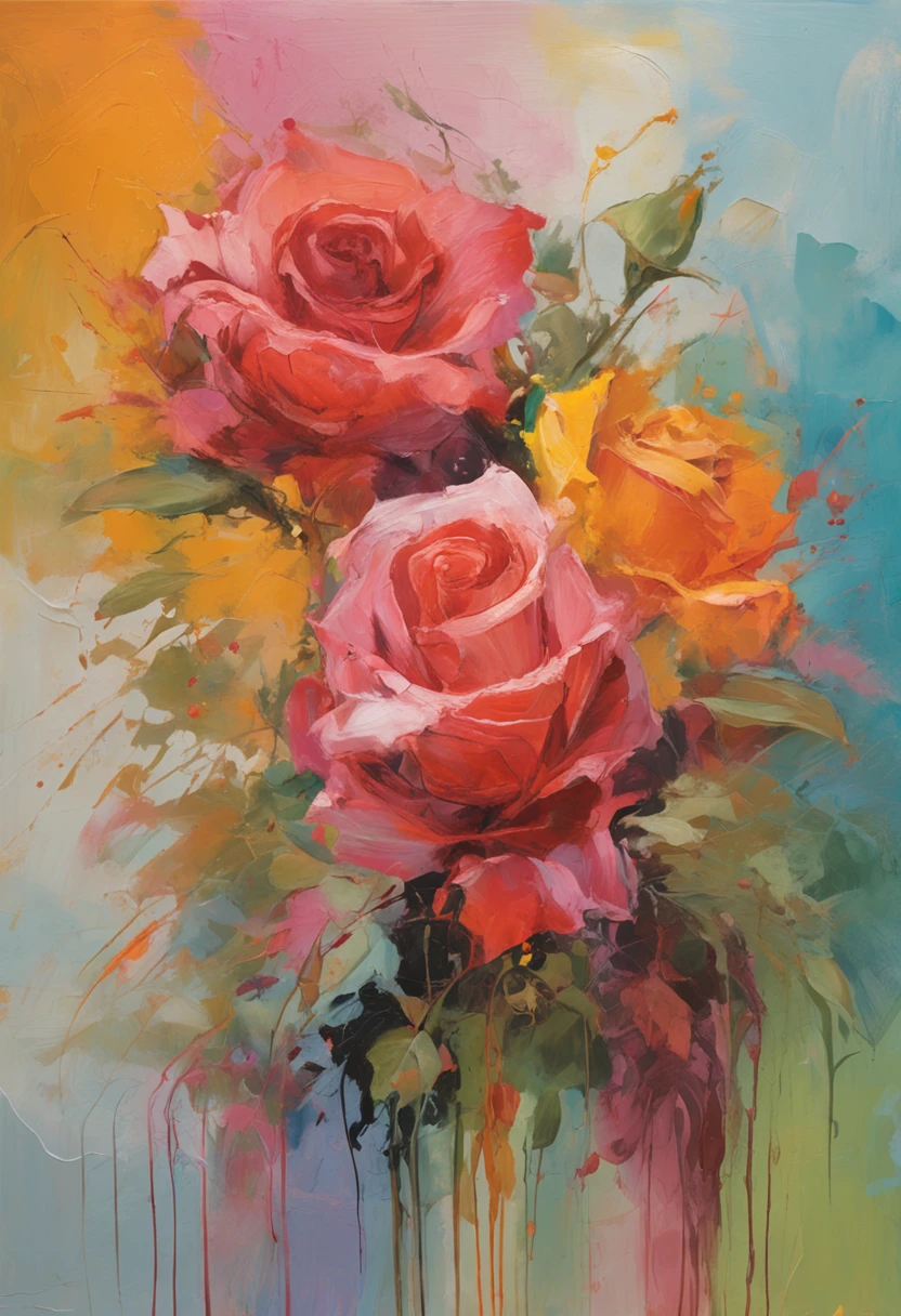 wtrcolor style, (rose) digital art, pastel light color background, official art, blown by the wind, masterpiece, beautiful, ((watercolor)), paint splatter, intricate detail. Great detail, [dripping:0.7], Trending on Artstation, Rachel Walker