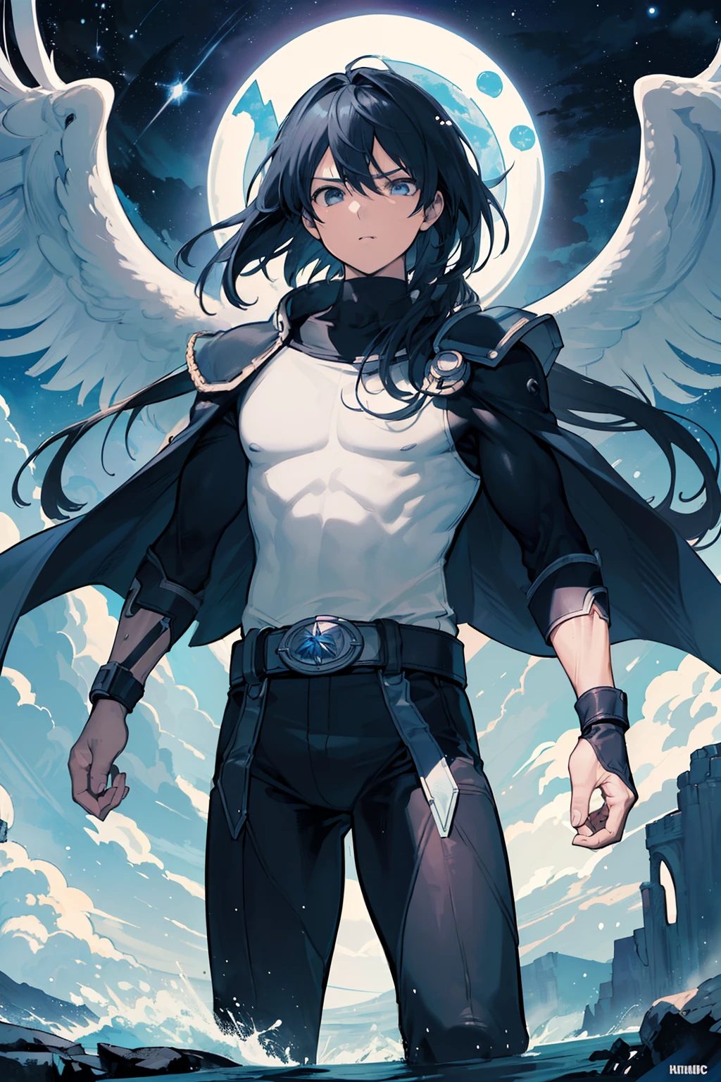 (((top-quality)))、(((ultra-detailliert)))、(((masterpiece)))、(((comics)))、a closeup、Superhero、action、Dynamic、Pow、Strong hit、Black and white Ra Twenty-two bridges Sixty-six crown belts Footprints, distant thunder, pinnacles, kaiji, nightbush, sea of clouds, blue formations Full of thick circles and drown the heavens