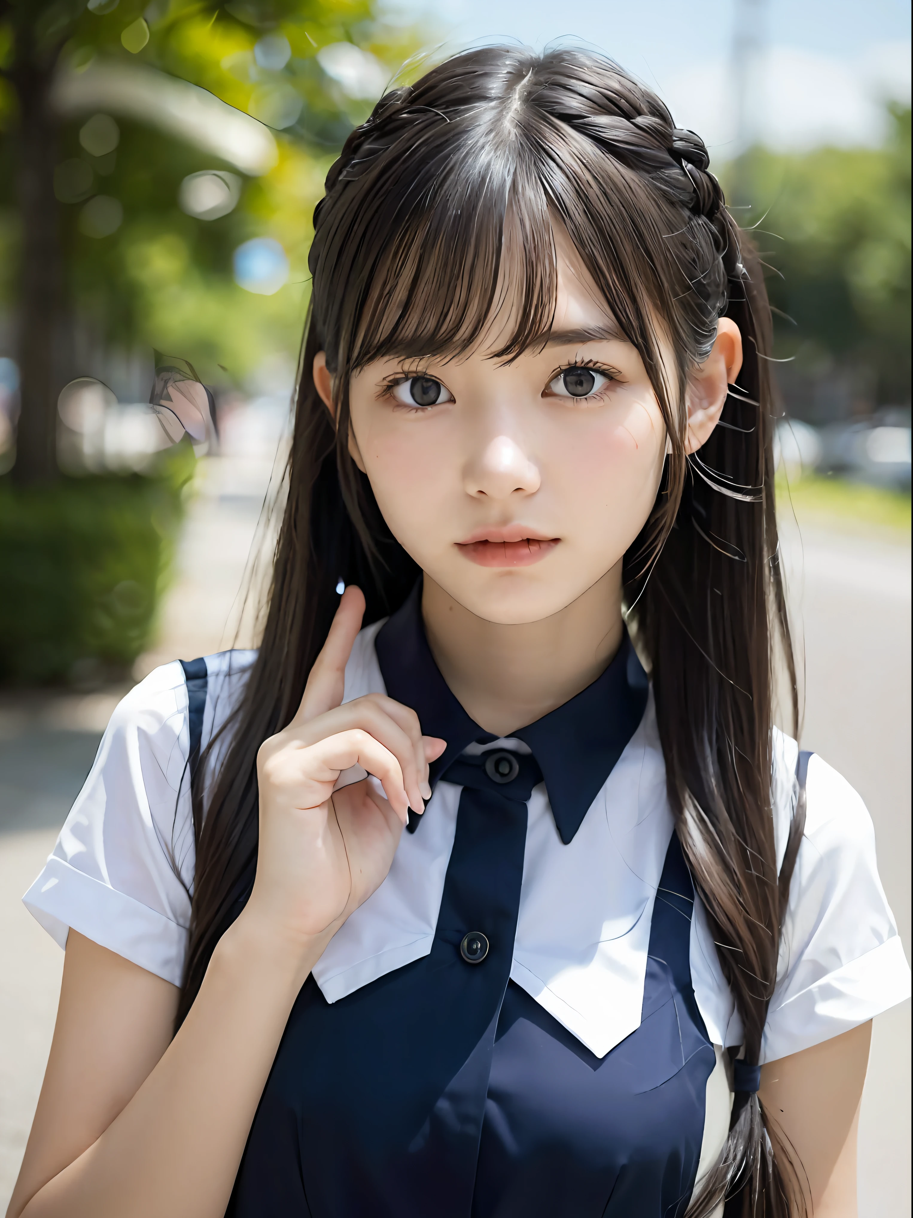 (Close up portrait of twin-tailed hair girl with slender small breasts in summer uniform:1.3)、(without background:1.3)、(tre anatomically correct:1.3)、(complete hands:1.3)、(complete fingers:1.3)、Photorealsitic、Raw photography、masutepiece、top-quality、Hi-Res、delicate and pretty、face perfect、Beautiful detailed eyes、Fair skin、Real Human Skin、pores、((thin legs))、(Dark hair)