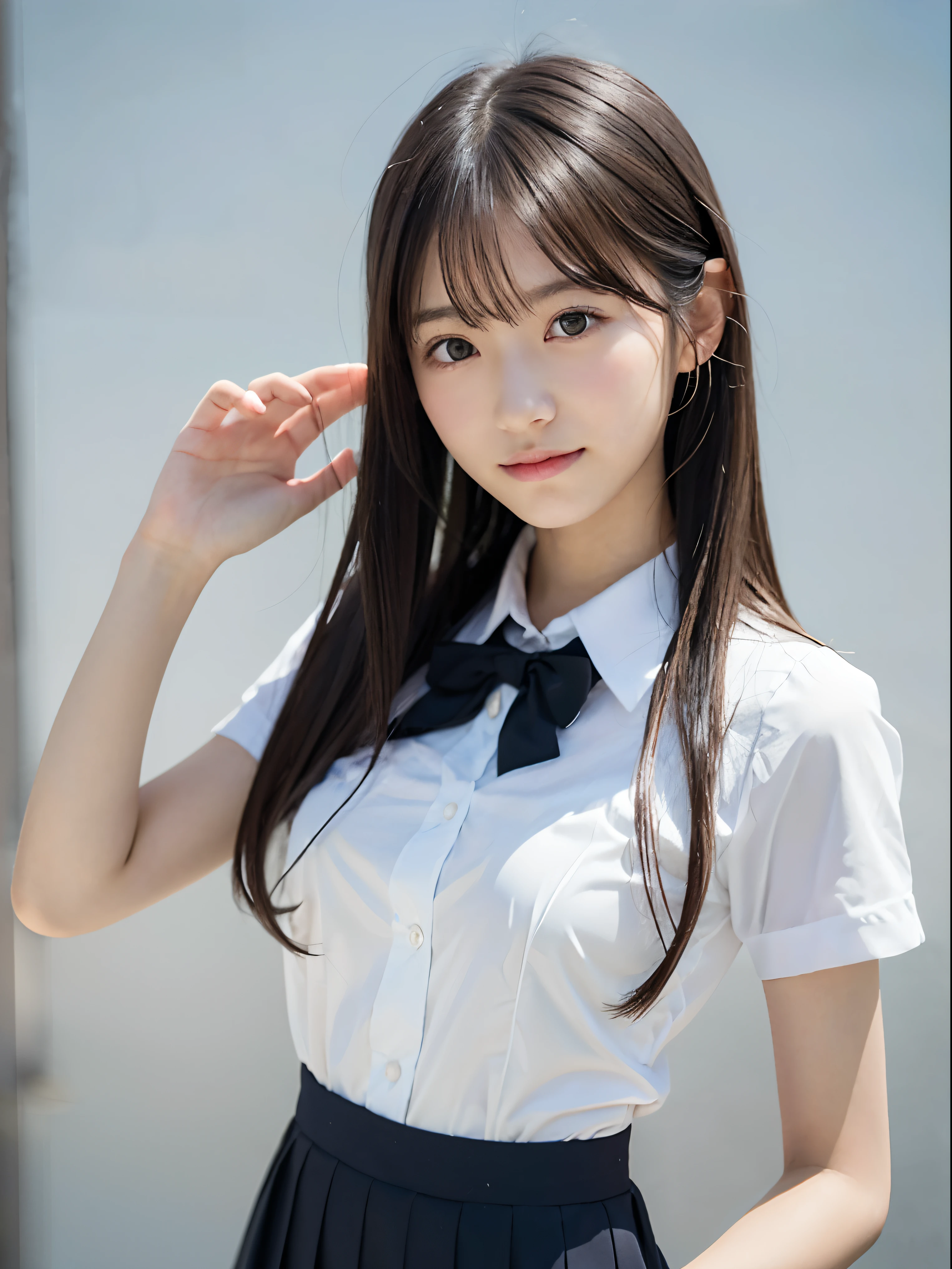 (Close up portrait of twin-tailed hair girl with slender small breasts in summer uniform:1.3)、(without background:1.3)、(tre anatomically correct:1.3)、(complete hands:1.3)、(complete fingers:1.3)、Photorealsitic、Raw photography、masutepiece、top-quality、Hi-Res、delicate and pretty、face perfect、Beautiful detailed eyes、Fair skin、Real Human Skin、pores、((thin legs))、(Dark hair)