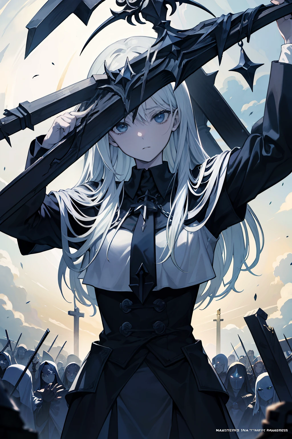 (((top-quality)))、(((ultra-detailliert)))、(((​masterpiece)))、(((comics)))、Bust Up Close-up、Superhero、action、Dynamic、Pow、Strong hit、Gather to the Most High One who cleanses with black souls Beloved Black Sunday sacrifice coming from the black heaven in blood, covenant and altar Raise the Holy Grail to the grudge of sealing Hold the six keys handed down from time immemorial Now is the time to open the lost coffin