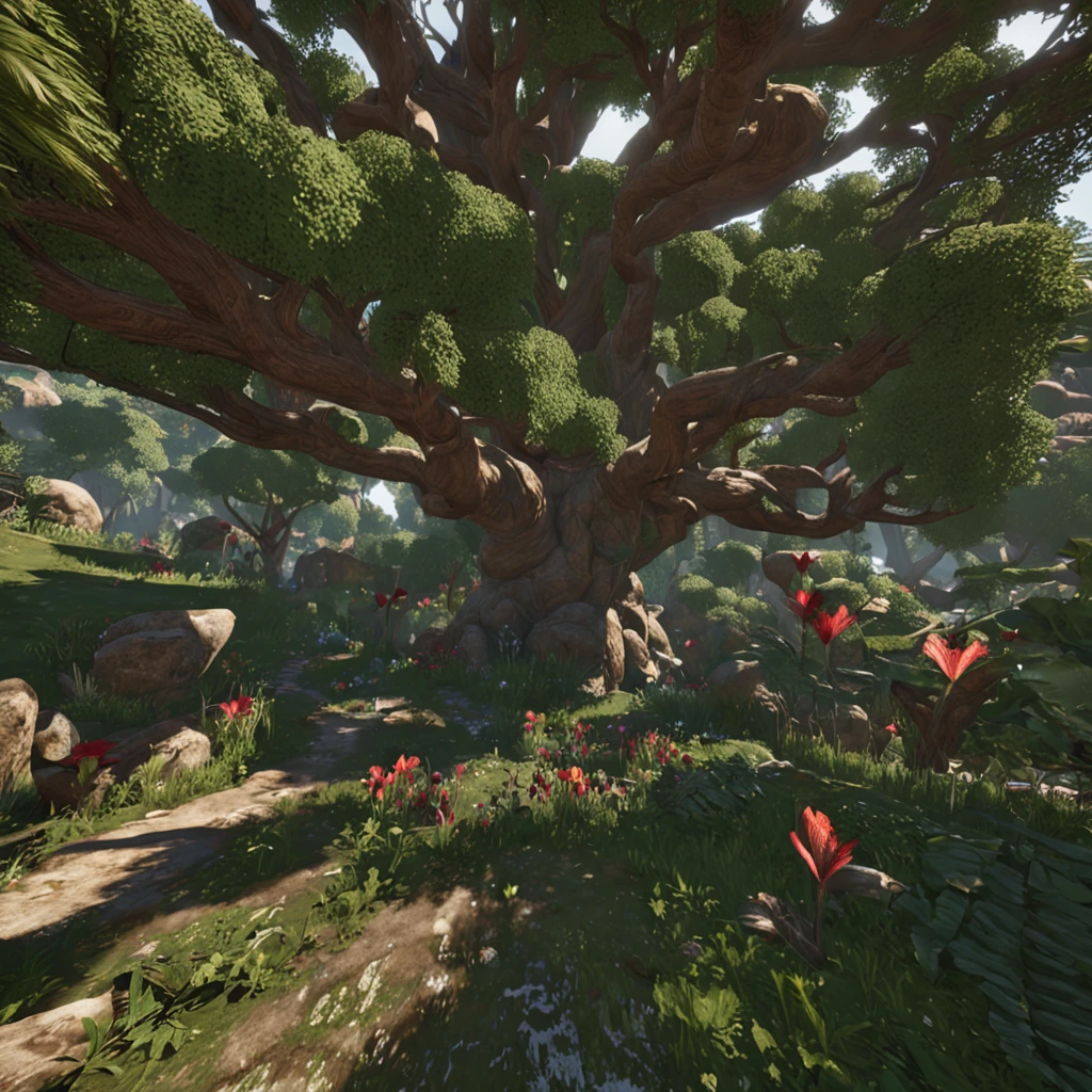 Vegetação estilo The Witcher 3: Crie uma variedade de plantas, trees and shrubs that are reminiscent of the style of vegetation found in the game The Witcher 3. Isso pode incluir plantas exuberantes, colorful flowers and tall, majestic trees, todas com detalhes e texturas ricas. Fanciful scenario: Create a fanciful and mysterious setting for the vegetation. This can include elements such as twisted trees, trilhas de luz filtrada, neblina ou nevoeiro, or even little magical details, like glowing mushrooms or fantastic creatures hidden among plants. Detalhes realistas: Pay attention to details, como texturas nas folhas, flowers and tree trunks. Adicione pequenos animais, like butterflies or birds, to bring the scene to life and make it more immersive. Lighting and shadows: Use careful lighting to highlight vegetation and create realistic shadows on the scene. Certifique-se de que a luz do sol esteja posicionada corretamente, criando efeitos de luz e sombra nas diferentes partes da cena. Resolution and aspect ratio: Create the image with a resolution of 8K (7680x4320 pixels) and in proportion 16:9, ensuring a sharp image suitable for widescreen formats.