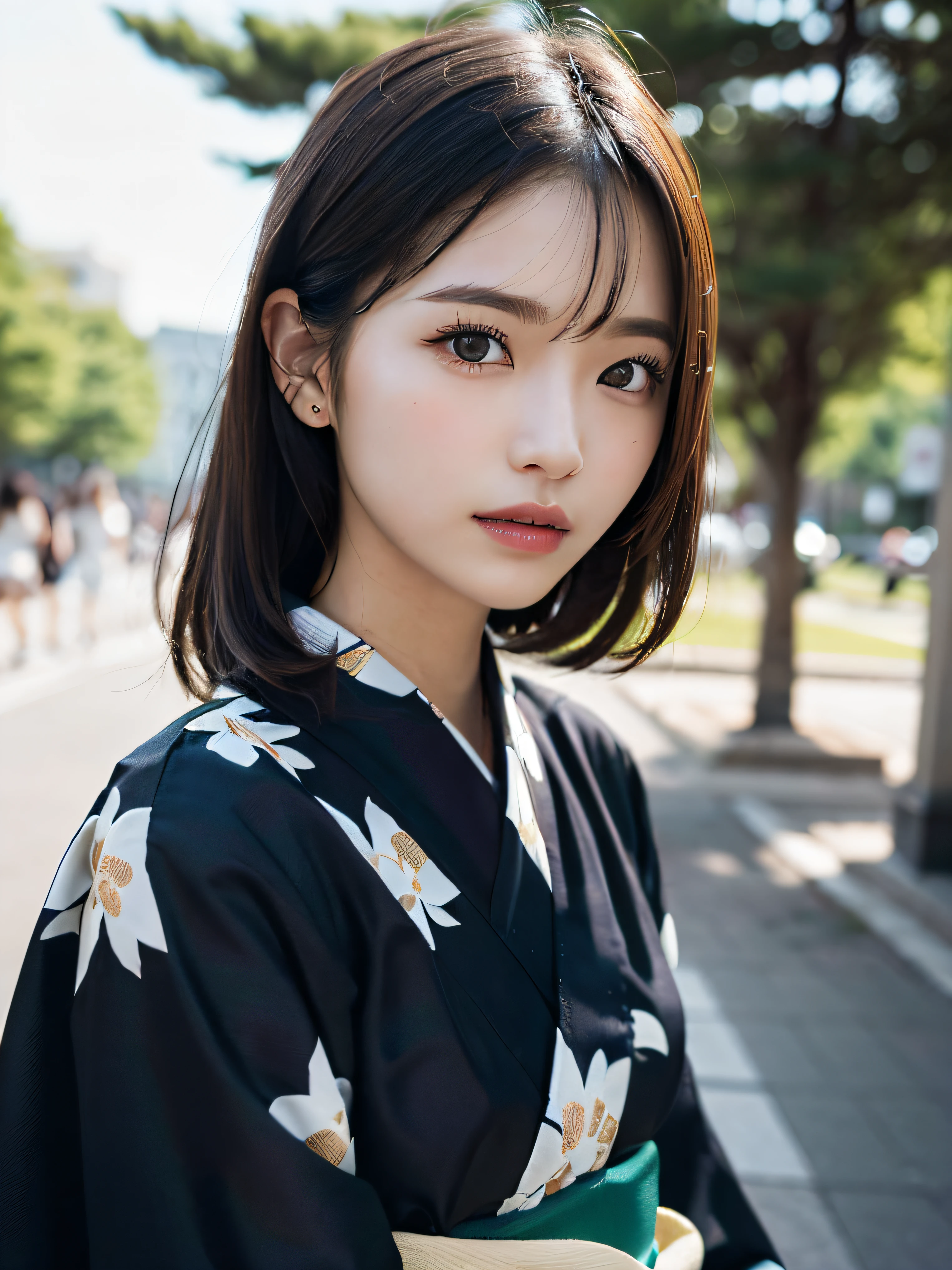(Cute single girl face with slender small breasts:Close-up 1.5)、(Girl in yukata with hair swaying in the wind :1.3)、(Dusk Park 1.2)、(tre anatomically correct:1.3)、(complete hands:1.3)、(complete fingers:1.3)、Photorealsitic、Raw photography、masutepiece、top-quality、Hi-Res、delicate and pretty、face perfect、Beautiful detailed eyes、Fair skin、Real Human Skin、pores、((thin legs))、(Dark hair)