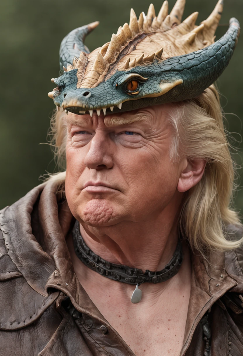 Realistic image of Donald Trump,Ultra-realistic quality,a old man,Big chest,wearing an outfit,Wearing crocodile dragon armor,Wearing a crocodile head hat,Muscle men, Man ,Wear half-moon glasses,Realiy,Blue whale in hand