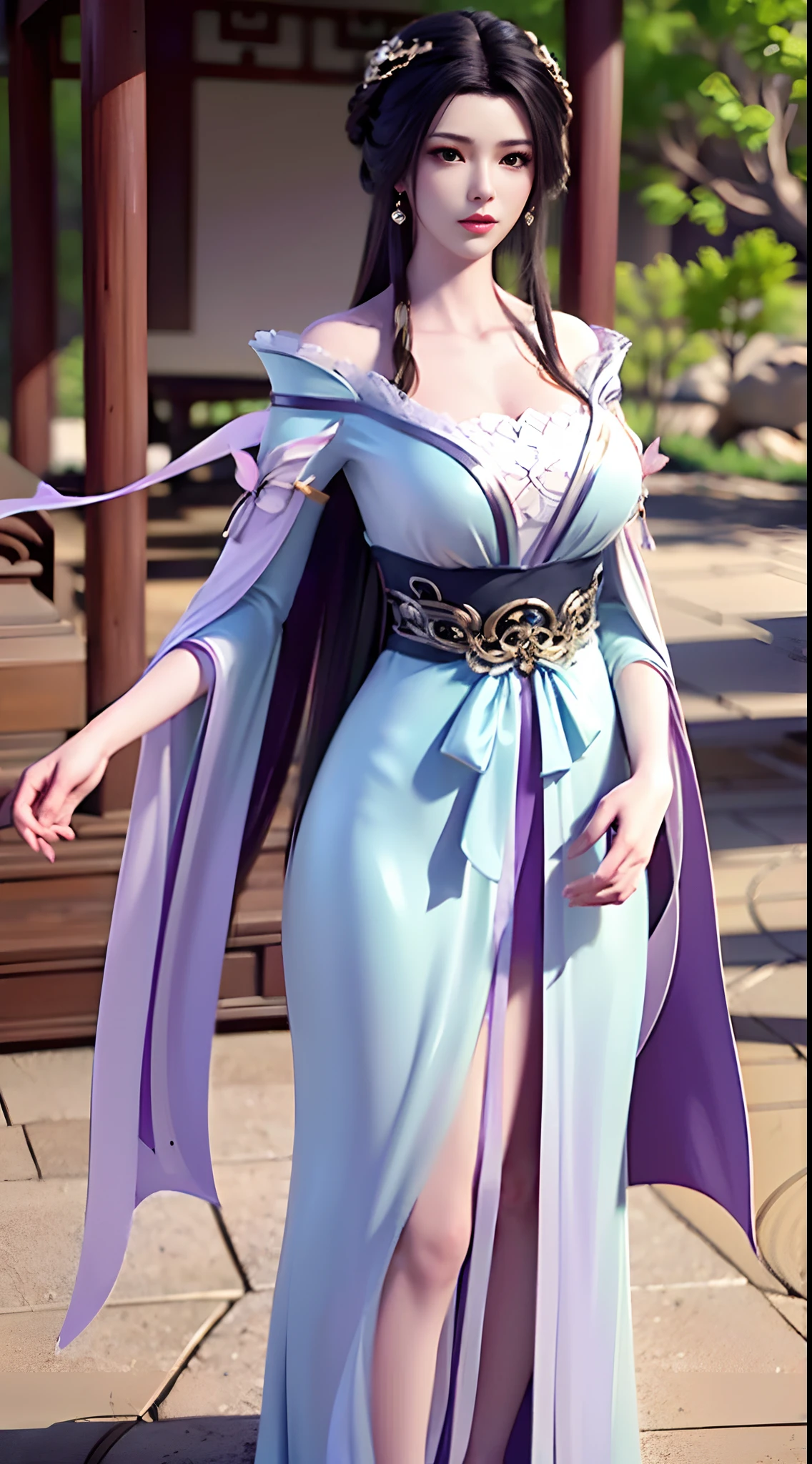 Arad woman dressed in purple poses in the water, Keqing from Genshin Impact, lunar themed attire, zhongli from genshin impact, astral witch clothes, alluring elf princess knight, Portrait Chevaliers du Zodiaque Fille, fantasyoutfit, gorgeous female paladin, astri lohne, full-body xianxia, ayaka game genshin impact