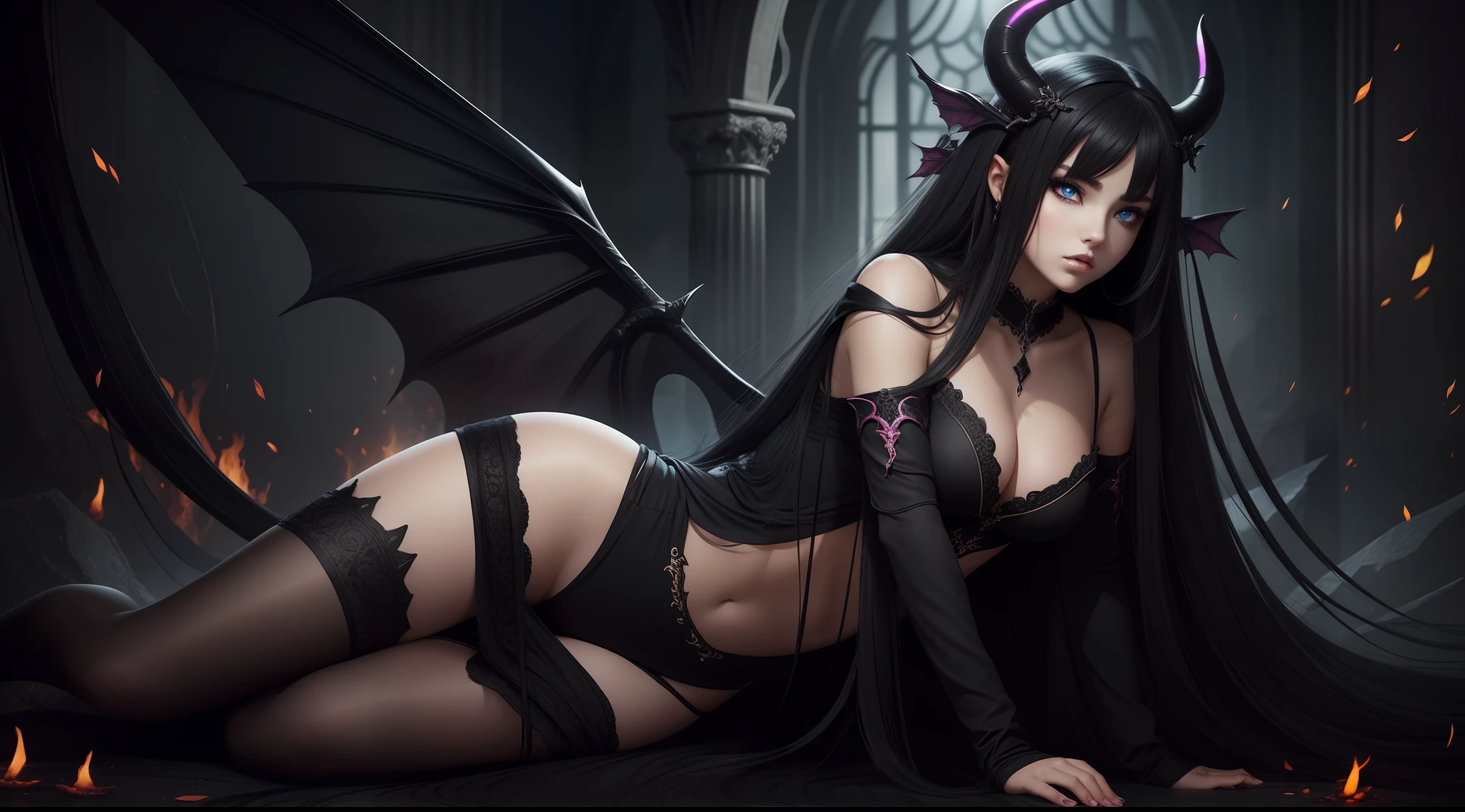 succubi,femele,whaite hair,black-clad,Beautiful face,Beautiful eyes,Black eyes,teens girl,Full body like