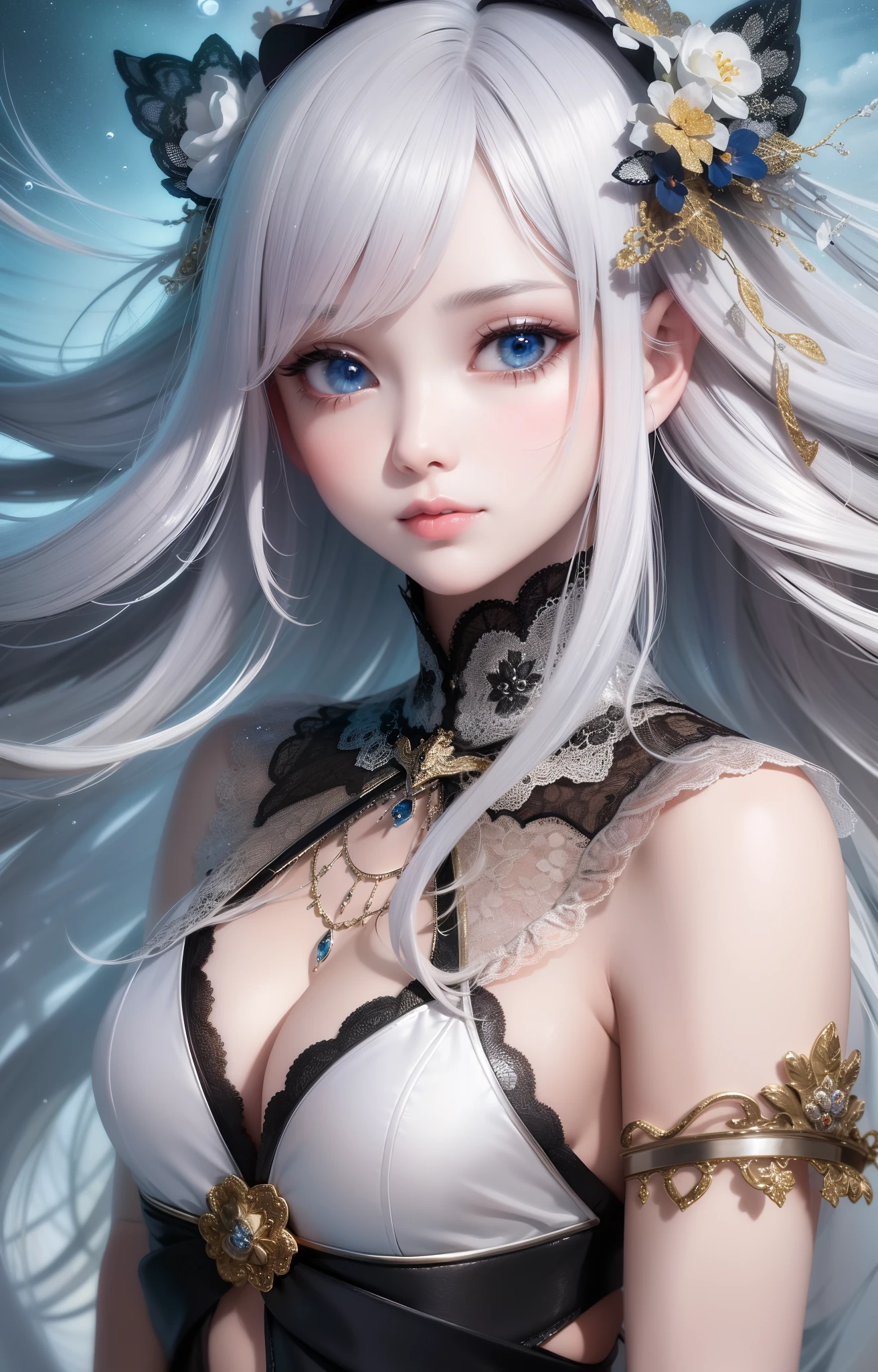 The beauty of the picture is no accident, this is a masterpiece! Its picture quality is as good as eight-K level delicate CG Unity wallpaper. It becomes the best illustration, and the floating effect is perfect. Under the high-resolution dynamic angle and posture, only one single girl stands out, with silver hair flowing in her blue eyes. She wore a white martial arts costume, tied a ribbon, and her beautiful face resembled a painting person. The symbolic background of water drops and clouds, vast and beautiful, plus the best quality watercolor presentation, you can't help but sigh!