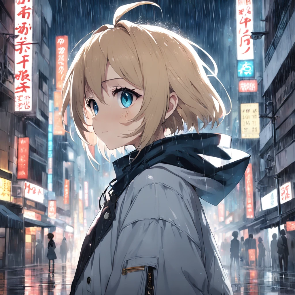 Anime Girl In The Rain, 1girl, Pelo largo negro, Fondo de pantalla de anime 4k, after rain and no girls, Perfil de Anime Girl, Fondo de pantalla de manga 4 k, Anime Wallpaper 4k, Fondos de pantalla de anime 4k, Obras de arte al estilo de Guweiz, Badass Anime 8K, Anime Art Wallpaper 4K, Anime Art Wallpaper 4K, noche lluviosa, Anime Art Wallpaper 8K, Fondo muy detallado del techo de la ciudad, azotea, con vistas a la ciudad, Cara detallada, Antecedentes ocupados complejos detallados, Desordenado, splendid, blanco lechoso, Piel altamente detallada, Detalles realistas de la piel, poros visibles, Enfoque claro, volumetric mist, 8k UHD, DSLR, alta calidad, Film grain, piel clara, Foto realism, lomography, Futuristic dystopian megalopolis, Translucent
