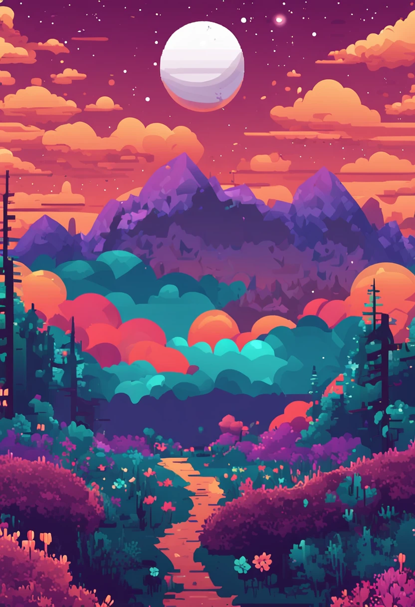 "pixel art, flat design, ultra-detailed landscape of the universe"
