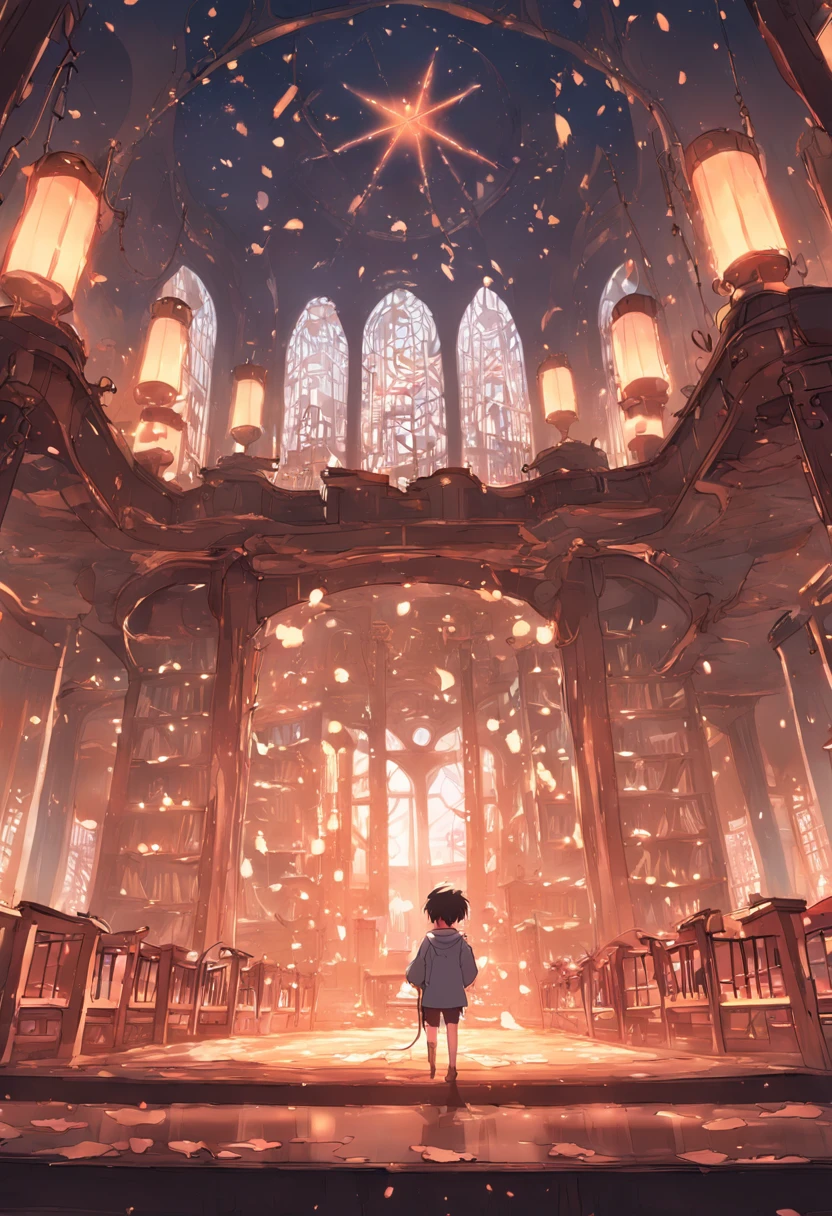 A boy studying in the library