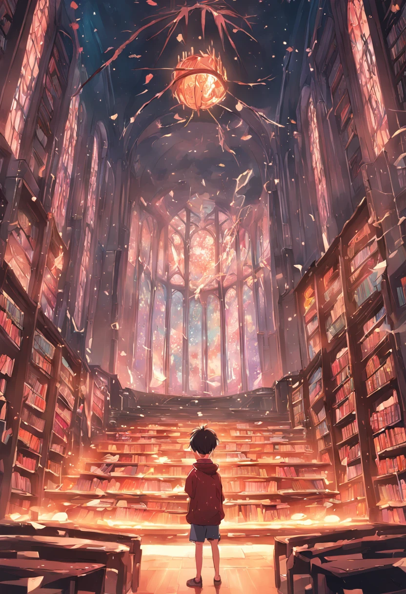 A boy studying in the library