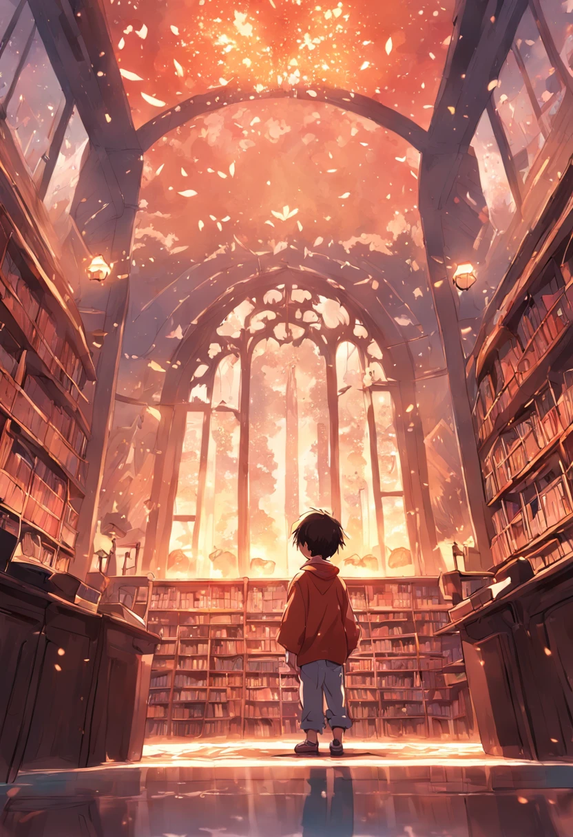 A boy studying in the library