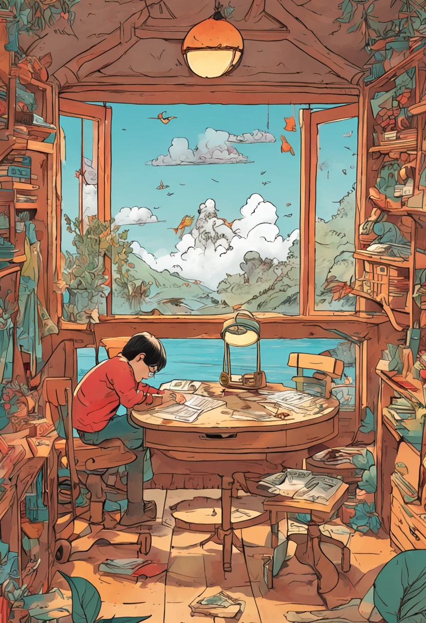 Interior of Hayao Miyazaki,Calendar,The desk calendar shows the calendar for the month of February,illustration