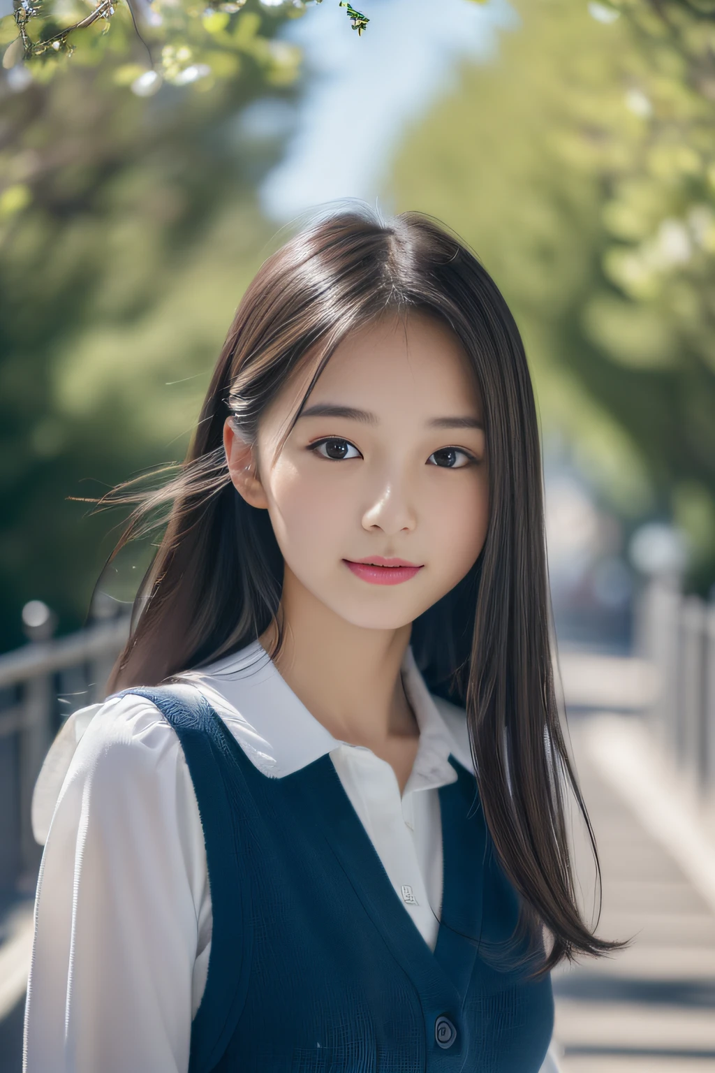 ( (8k:1.27)、top-quality、masterpiece、超A high resolution:1.2) ,(A cute Japanese woman, (Beautiful fece:1.3) )、1girl、student clothes、sideways Facing、run、perspiring、pier、Refreshing breeze、Fluttering hair、Dark hair、black eyes、medium breasts,Hurry、morning、
