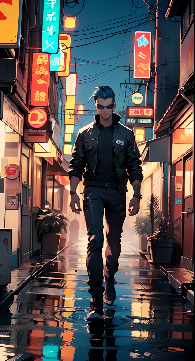 bounty hunter man,(((1man))),((man)),
(((1male,man,handsome man,male,male gender,male focus))),
((medium black hair,disheveled hair,blue hair,black hair,two-tone hair)),(((lustrous skin:1.5,tanned skin,bright skin: 1.5,skin tanned,shiny skin,very shiny skin,shiny body,illuminated skin))),((detailed eyes,perfect eyes,rainbow glows ultra-detailed orange brown eyes:1.1,gradient eyes:1,finely detailed beautiful eyes:1,symmetrical eyes:1,big highlight on eyes:1.2)),man chest,handsome face,((muscular,hairy body,muscular man)),((hand consists of a short thumb and four fingers,a hand with only five fingers,(detailed face))),
alluring look,nsfw,
bounty hunter pants,((bulge in pants)),((bounty hunter outfit)),(wearing a bounty hunter outfit:1.3,bounty hunter clothes),((wet clothes,detailed outfit,detailed clothes)),
(dynamic pose:1.0),solo focus,((evil smile,evil look)),(centered,scale to fit dimensions,Rule of thirds),
((((cyberpunk city by the ocean,neon signs,puddles)))),stormy sky,threatening sky,dark clouds,((synthwave background theme,detailed background : 1.25)),((((night,nice lighting decorations,detailed architecture)))),
(best quality,high resolution,sharp focus,ultra detailed,extremely detailed,extremely high quality artwork,(realistic,photorealistic:1.37),8k_wallpaper,(extremely detailed CG 8k),(very fine 8K CG),((hyper super ultra detailed perfect piece)),flawless,(((masterpiece))),illustration,vibrant colors,(intricate),High contrast,Selective lighting,Double exposure,HDR (High Dynamic Range),Post-processing,Background blur,colors,(intricate),High contrast,Selective lighting,Double exposure,HDR (High Dynamic Range),Post-processing,Background blur,