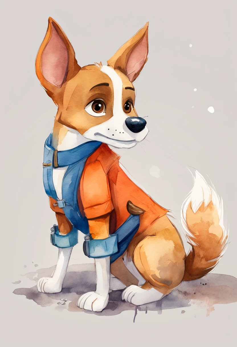 (Un perro y su cachorro), Targeta educacional para chicos, estilo minimalista, colores simples , fondo blanco, dibujo zootopia de disney, sonrien, dibujo animado, perro y cachorro, detalles de los perros