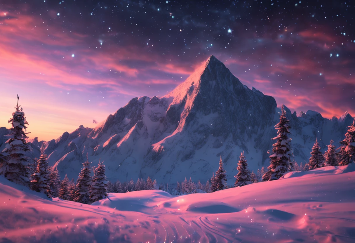 Snowfield starry sky，The stars are brilliant