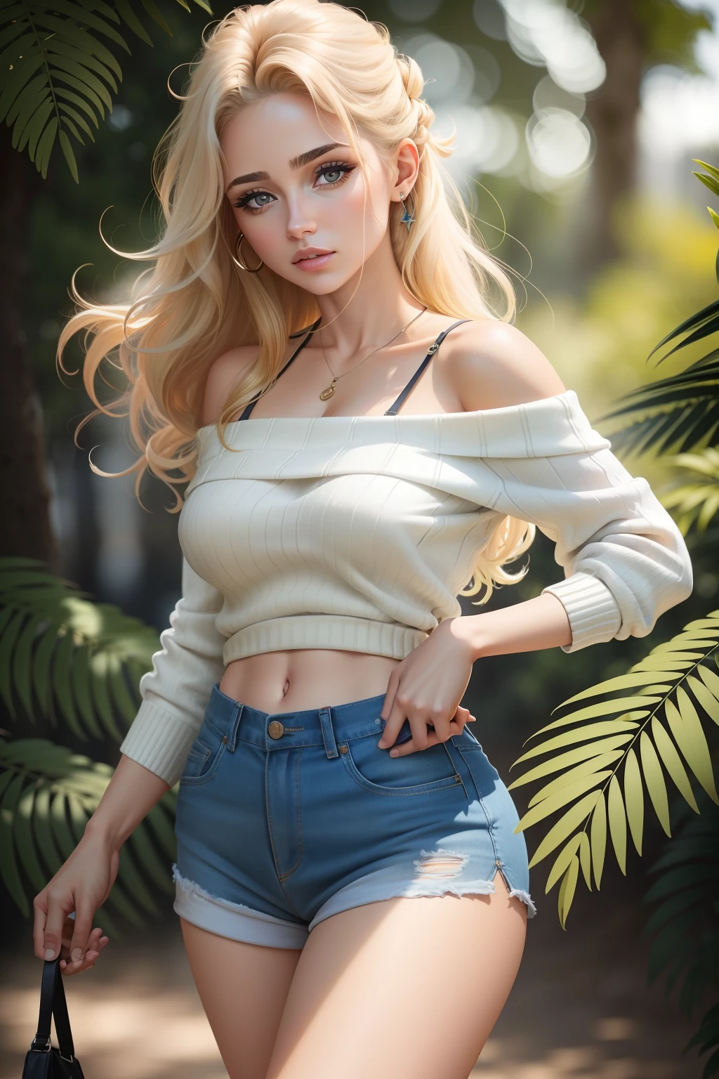 (), Peitos grandes,(master part), best quality, extremamente detalhado, (Aquarela), florescer, delicado e bonito, illustration, (de baixo),(1girl:1.4), (sozinho:1.2), seios grandes, (ribbed sweater:1.3), off-shoulder sweater, (short shorts:1.2), bareshoulders, (Peito Inferior), ((pele escura:0.8)), Olhos bonitos, (cabelos desgrenhados ), fotografia, tiro por cima do ombro, Directed by: Alex Maleev, profissional, Canon Camera, Nikon Camera, Sharp, Bokeh, studio quality, lente olho de peixe, Directed by: Robert Capa ,