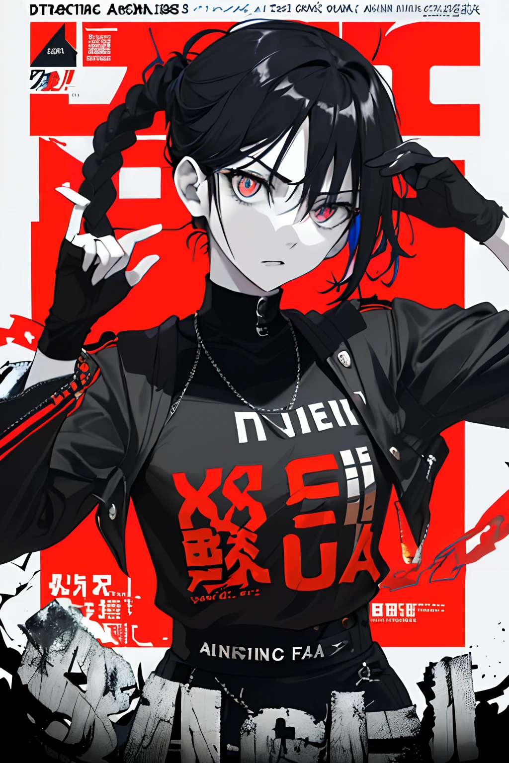 ((((dramatic))), (((gritty))), (((intense))) film poster featuring a young woman as the central character. She stands confidently in the center of the poster, wearing a stylish and edgy outfit, with a determined expression on her face. The background is dark and gritty, with a sense of danger and intensity. The text is bold and attention-grabbing, with a catchy tagline that adds to the overall feeling of drama and excitement. The color palette is mainly dark with splashes of vibrant colors, giving the poster a dynamic and visually striking appearance,tachi-e
(magazine:1.3), (cover-style:1.3), fashionable, woman, vibrant, outfit, posing, front, colorful, dynamic, background, elements, confident, expression, holding, statement, accessory, majestic, coiled, around, touch, scene, text, cover, bold, attention-grabbing, title, stylish, font, catchy, headline, larger, striking, modern, trendy, focus, fashion,