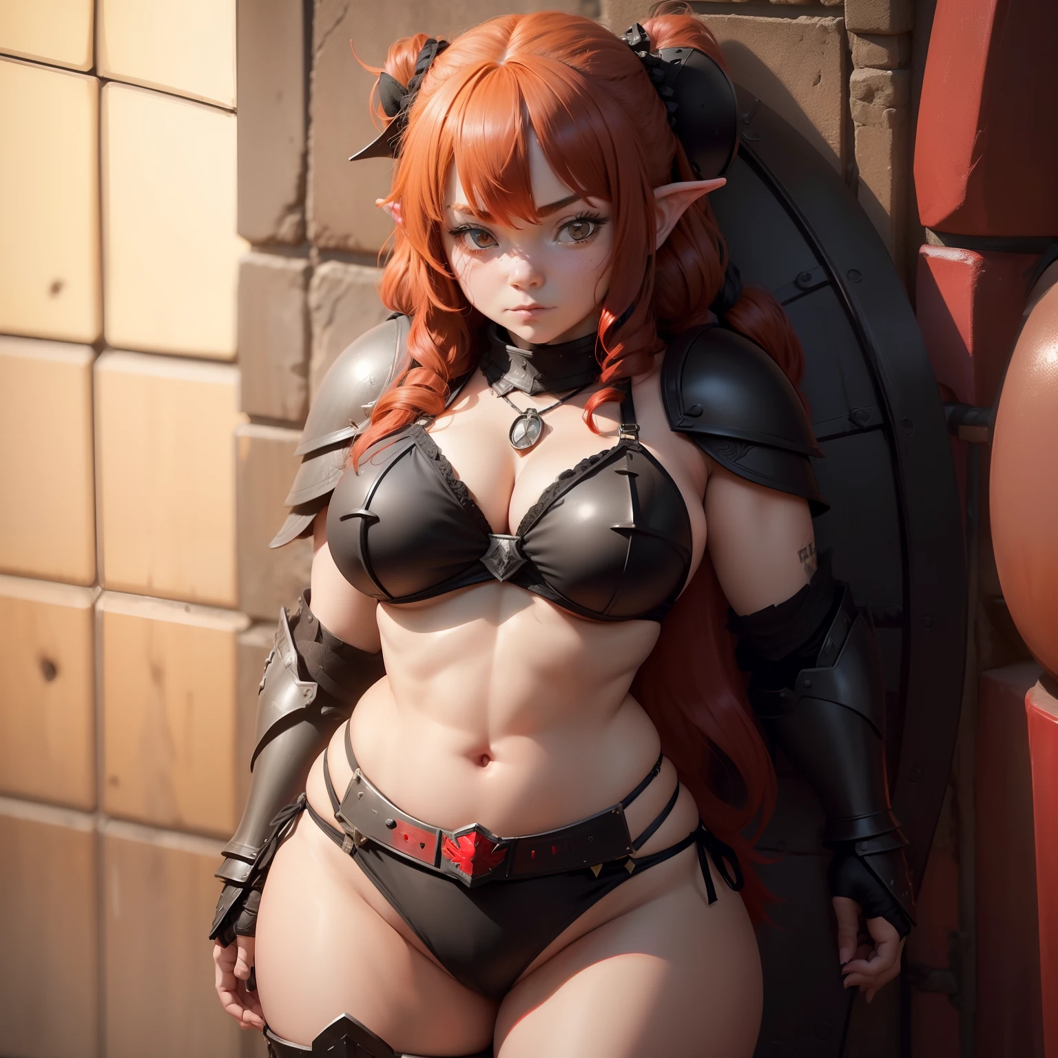 (((LOLI))) (big boobs))) (((black bikini armor))) (((female dwarf))) (((SOLO))) (((Red-Hair)))