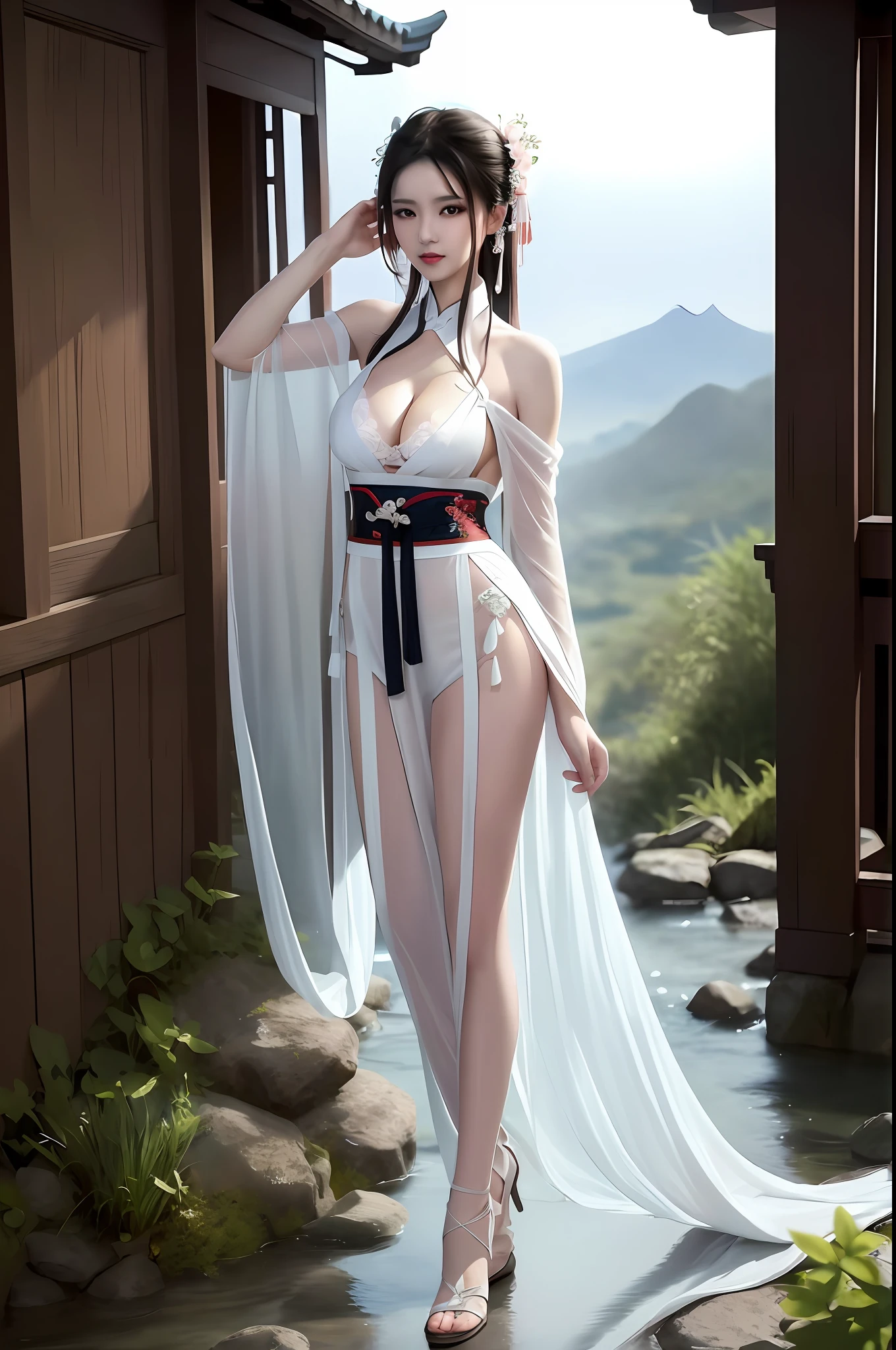 Alafard Asian woman in white dress poses in doorway, White Hanfu, Japanese goddess, gorgeous chinese models, Anime girl cosplay, Palace , A girl in Hanfu, flowing white robe, glamorous and sexy geisha, flowing white robe, a beautiful fantasy empress, Oriental fantasy, elegant glamourous cosplay, Ethereal beauty, Chinese costume