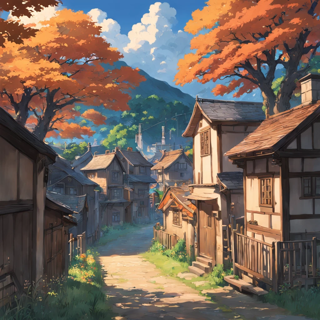 rural village, with locomotive passing by, studio ghibli scenery, perfect, best quality, best art, girl with short brown hair (high detailed:1.4) 8K