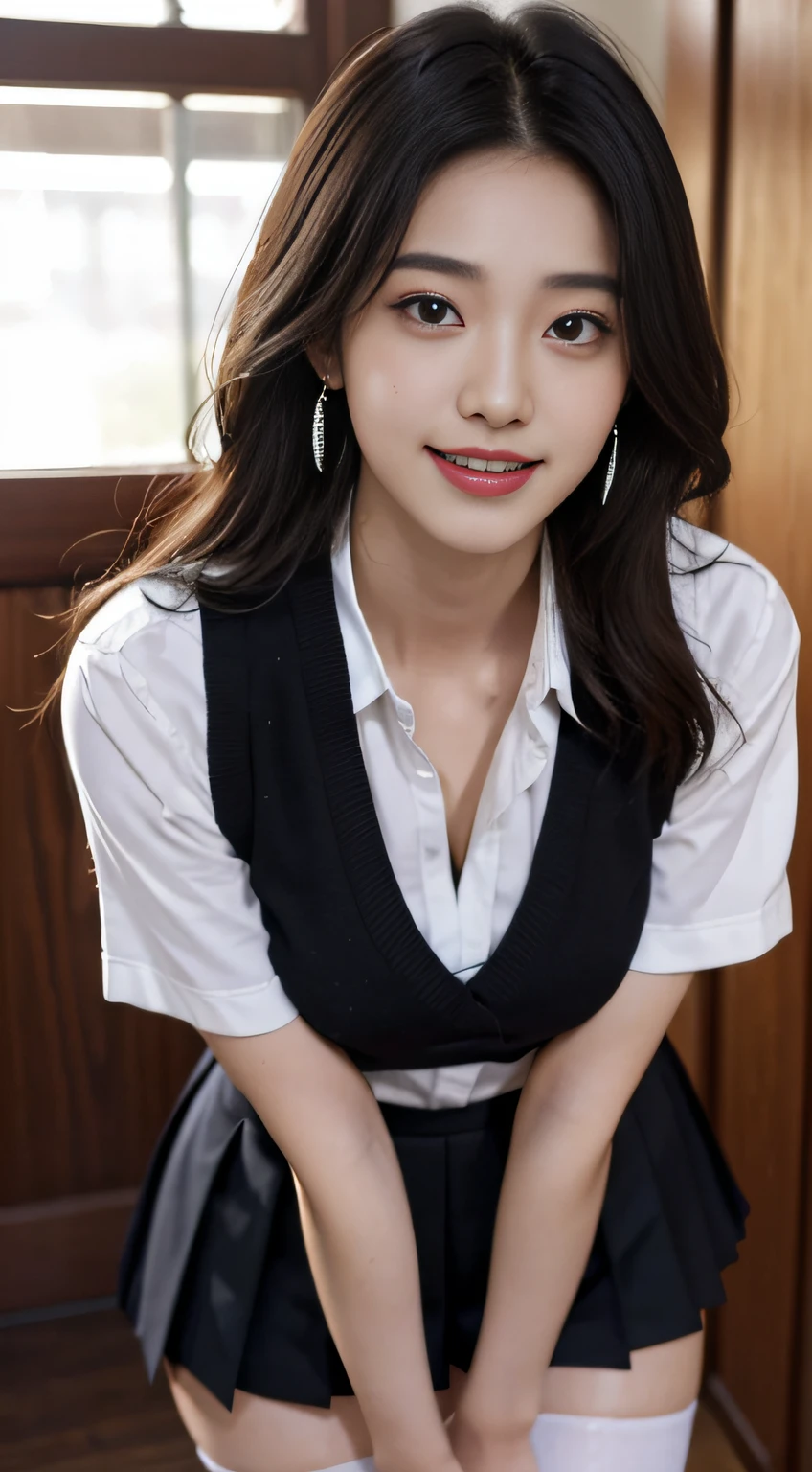 (best qualtiy,8K,tmasterpiece:1.3),(sharp fokus:1.2),Jet-black hair,ssmile,(A girl sits on a sofa:1.2),(denim short:1.2),(perfect body figure:1.4),(white shirt:1.2),office room,rays of sunshine,Fine face,beautidful eyes,Straight legs