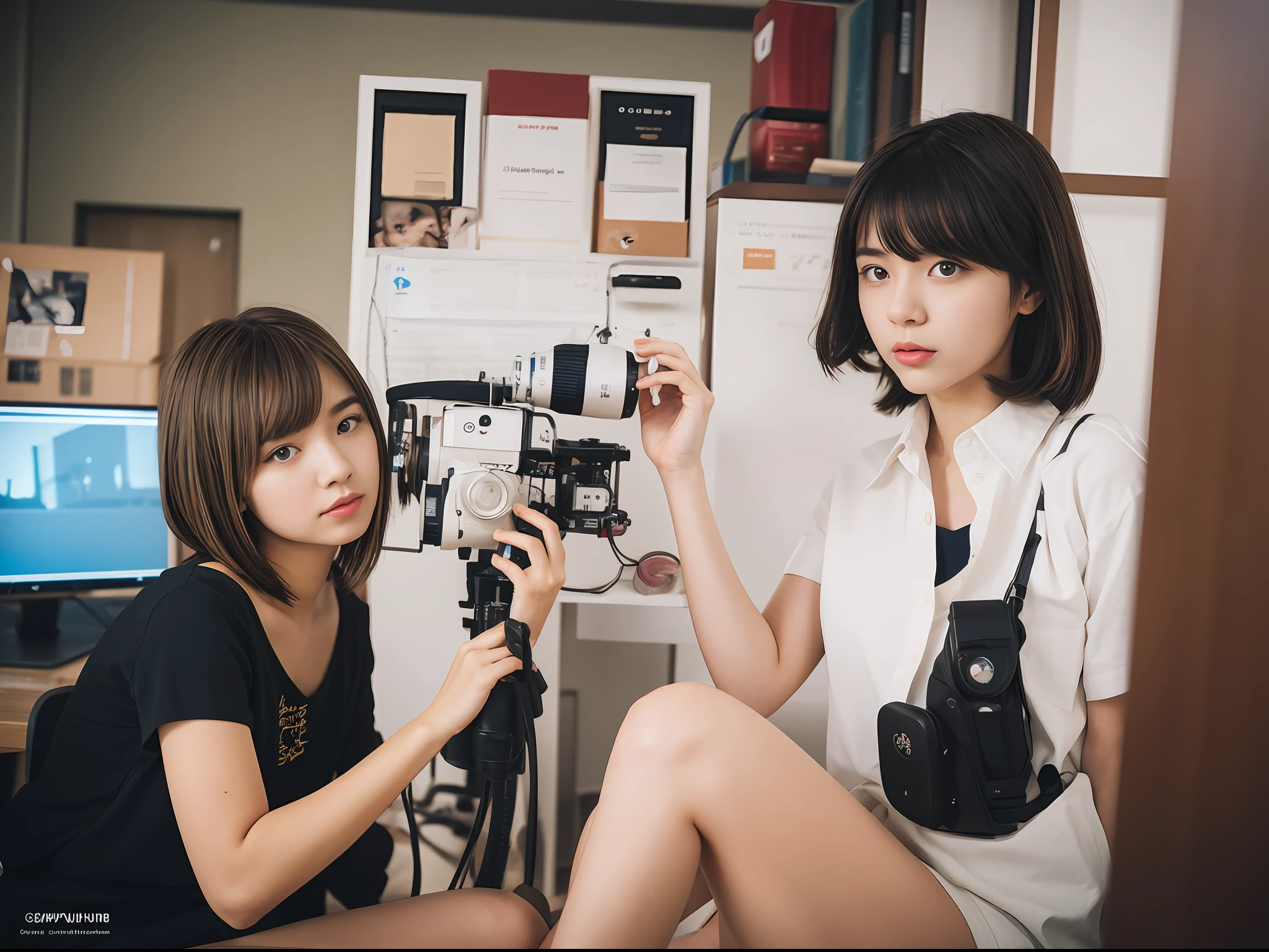 [1人の女性、「Art by Ilya Kuvshinov、a picture、Surreal high-angle shot of a woman from inside the university、Art deco、film grains、Canon EOS 5D Mark 4、telephoto lens」、「Art by Ilya Kuvshinov、a picture、Surreal high-angle shot of a woman from inside the university、Art deco、film grains、Canon EOS 5D Mark 4、telephoto lens」]