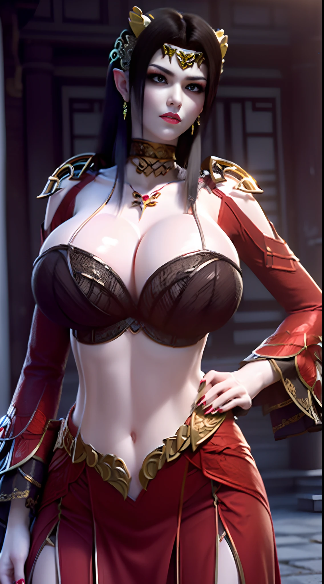 Solo, 1 Beautiful Female, Wuxia World, (1 Girl), (Full Body:1.2), (standing:1.1), (Xiuxian World), (big breasts, round breasts:1.4), (big buttock:1.1), (shiny skin:1.1), Chinese Immortal Wuxia, (Purple Cross-collared Top, Ancient Long Skirt, Embroidered Cape, Streamer), Brunette Hair, Chinese Coiled Bun, Hairpin, Light Pink Lips, Calm, Intellectual, Delicate Face, Masterpiece, Best Quality, High Quality, High Definition, High Quality Texture, High Quality Shadows, High Detail, Cinematic Light, Side Lighting, Ray Tracing, Sharp Focus, Realistic, Edge Light, Two-tone Light, (Detailed Skin Details: 1.2), 8k uhd, SLR, soft light, high quality, high resolution, (very detailed CG unity 8k wallpaper)