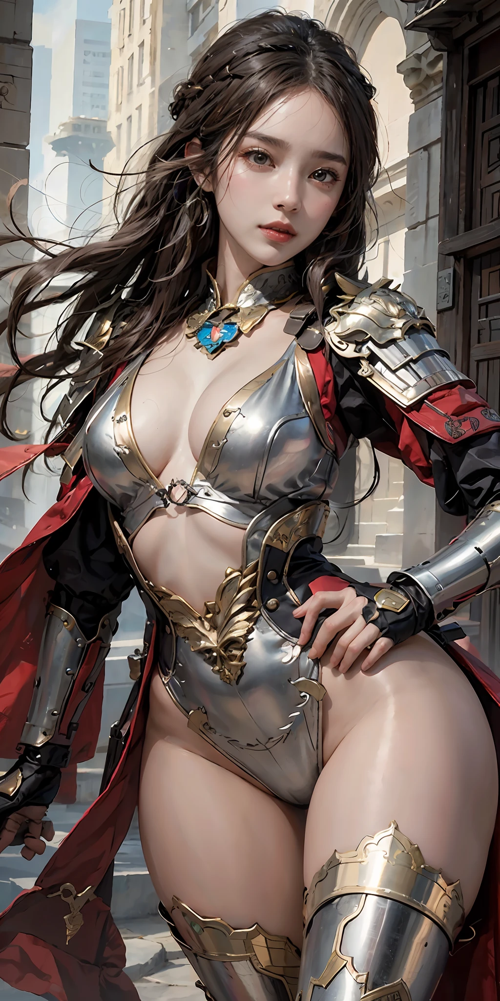 photorealistic, high resolution, soft light,1women, solo, hips up, shining skin, (detailed face), Chinese armor