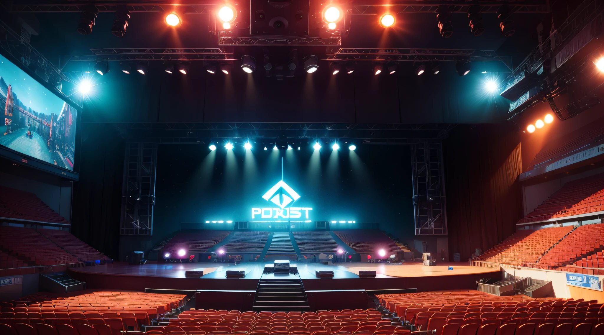Audio,truss,Spotlights,grandstand,peeping at the viewer,advertising billboard,bright stage,Portals, A space station, octane