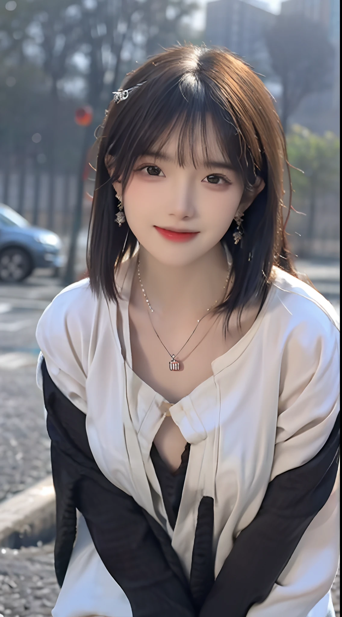 ((Best Quality, 8k, Masterpiece: 1.3)), Clear Focus: 1.2, Perfect Body Beauty: 1.4, Buttocks: 1.2, ((Layered Haircut, ), (Rain, Street:1.3), Highly Detailed Face and Skin Texture, Fine Eyes, Double Eyelids, Whitened Skin, Long Hair, Smile, Laugh, Chinese Clothing, Jade, Necklace, Bracelet, Earrings