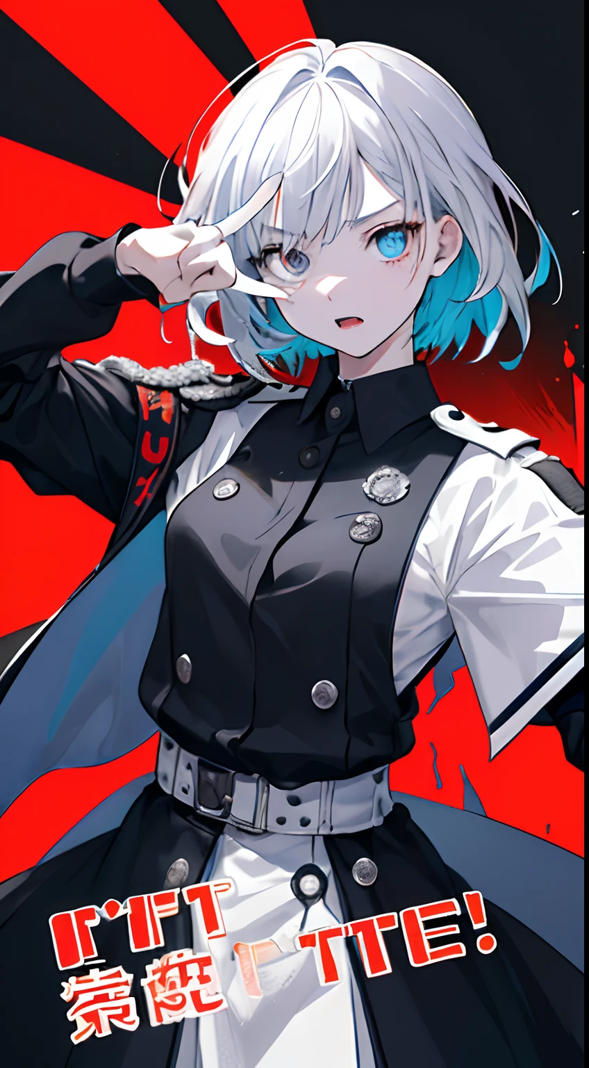 (((Dramatic))), (((gritty))), (((vehement)))) Movie Posters、Young Woman in the Center。She is shy in the center of the poster、wearing a JK uniform、Has a determined look on her face。The background is dark and rough、I feel like I'm drunk。Text is bold and eye-catching、Catchy slogans add to the overall drama and excitement。The color palette is、Bright colors are、Scattered dark colors dominate、Make your poster dynamic and visually impactful。 、(cover-style:1.3)、Fashionable woman、Vivid costumes、the pose、the front、colourfull、Dynamic、Background with、element、self-assured、Expressively、ngel、statement、attachment、An majestic、coiled、surroundings、Touch、The scene、Texto、covers、boldface、grab attention、Titles、lo fashion、Font、Catchy、Titles、Large、grab attention、 moderno、Trendy、Focus、Stylish、Pointing Pose、Incorrect Answer Pose