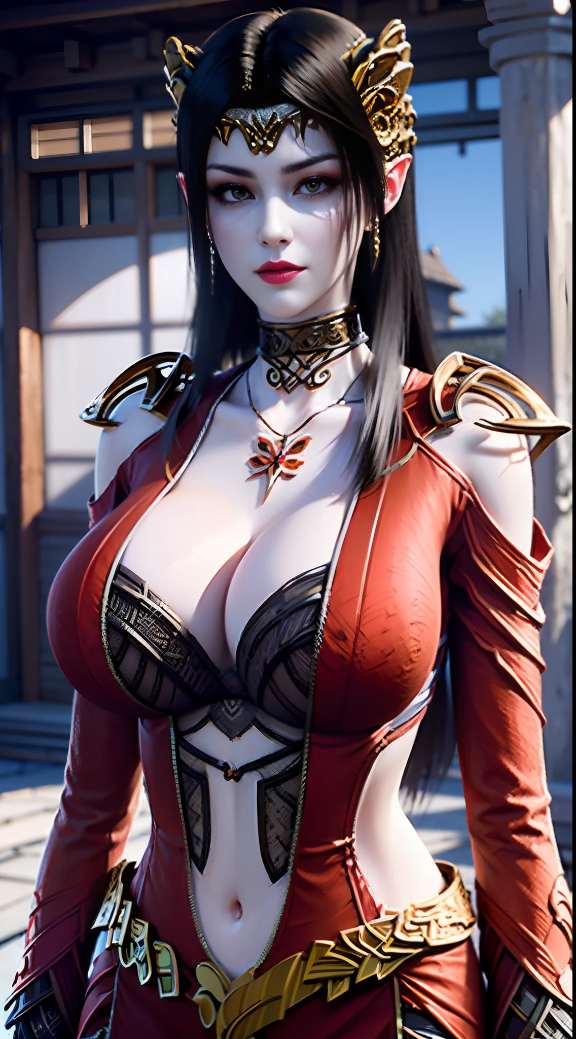 Solo, 1 Beautiful Female, Wuxia World, (1 Girl), (Full figure:1.2), (standing:1.1), (Xiuxian World), (big breasts, round breasts:1.4), (big buttock:1.1), (shiny skin:1.1), Chinese Immortal Wuxia, (Purple Cross-collared Top, Ancient Long Skirt, Embroidered Cape, Streamer), Brunette Hair, Chinese Coiled Bun, Hairpin, Light Pink Lips, Calm, Intellectual, Delicate Face, Masterpiece, Best Quality, High Quality, High Definition, High Quality Texture, High Quality Shadows, High Detail, Cinematic Light, Side Lighting, Ray Tracing, Sharp Focus, Realistic, Edge Light, Two-tone Light, (Detailed Skin Details: 1.2), 8k uhd, SLR, soft light, high quality, high resolution, (very detailed CG unity 8k wallpaper)