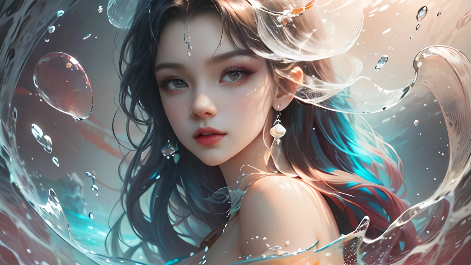 Create an eerie yet cute image of Amabie, a character from Japanese folklore. This supernatural creature is a tiny mermaid with a human-like face, long hair, no clothes and a body covered in glowing scales like a fish. Picture Amabie emerging from a dark and stormy sea or a foggy shore at night, with a mysterious light hovering all around it. The atmosphere is filled with an eerie, supernatural presence, with swirling fog and ominous shadows accentuating the sense of fear and mystery.

