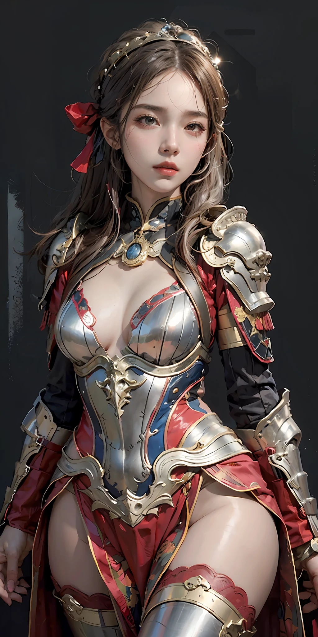 photorealistic, high resolution, soft light,1women, solo, hips up, shining skin, (detailed face), Chinese armor, full armor