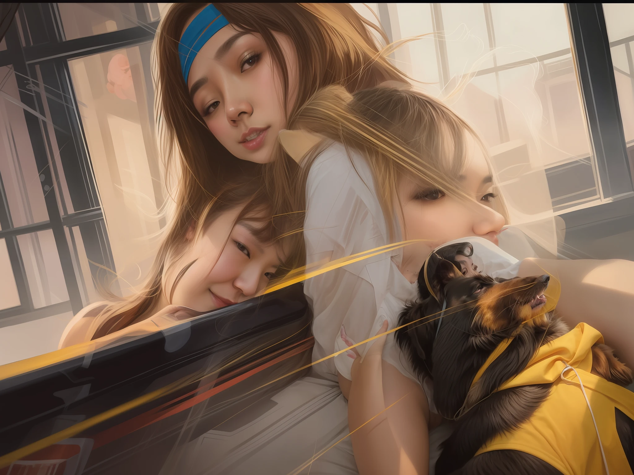 they are two people laying on the floor with a dog, tyler edlin and natasha tan, jordan grimmer and natasha tan, ruan jia and brom, with dogs, profile image, selfie photo, 8k selfie photograph, rick dai, reddit post, natasha tan maciej kuciara, happy couple, pets, help me, jin shan and ross tran