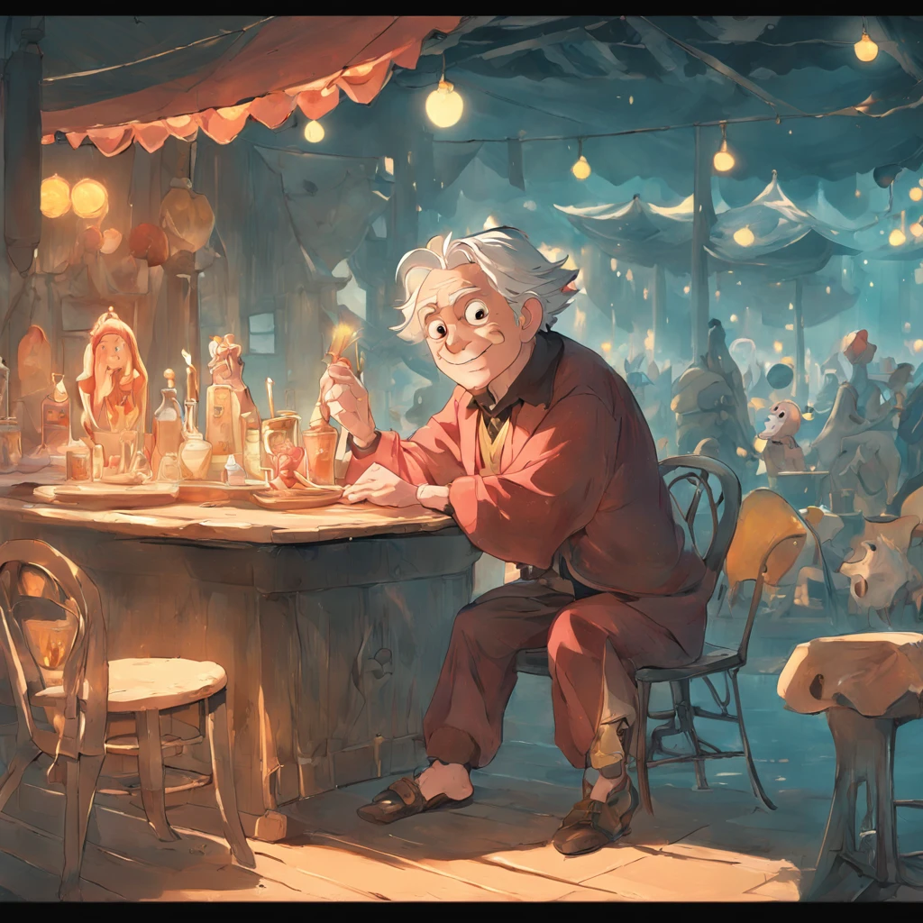 cartoon character sitting at a table with a free lake sign, 3d sculpt of a circus wagon, inspired by Jacob Jordaens, full body portrait of a short!, featured in pictoplasma, linkedin, wallace and gromit, by Pedro Álvarez Castelló, executive industry banner, meet the actor behind the scenes, ad image, 2 d cg