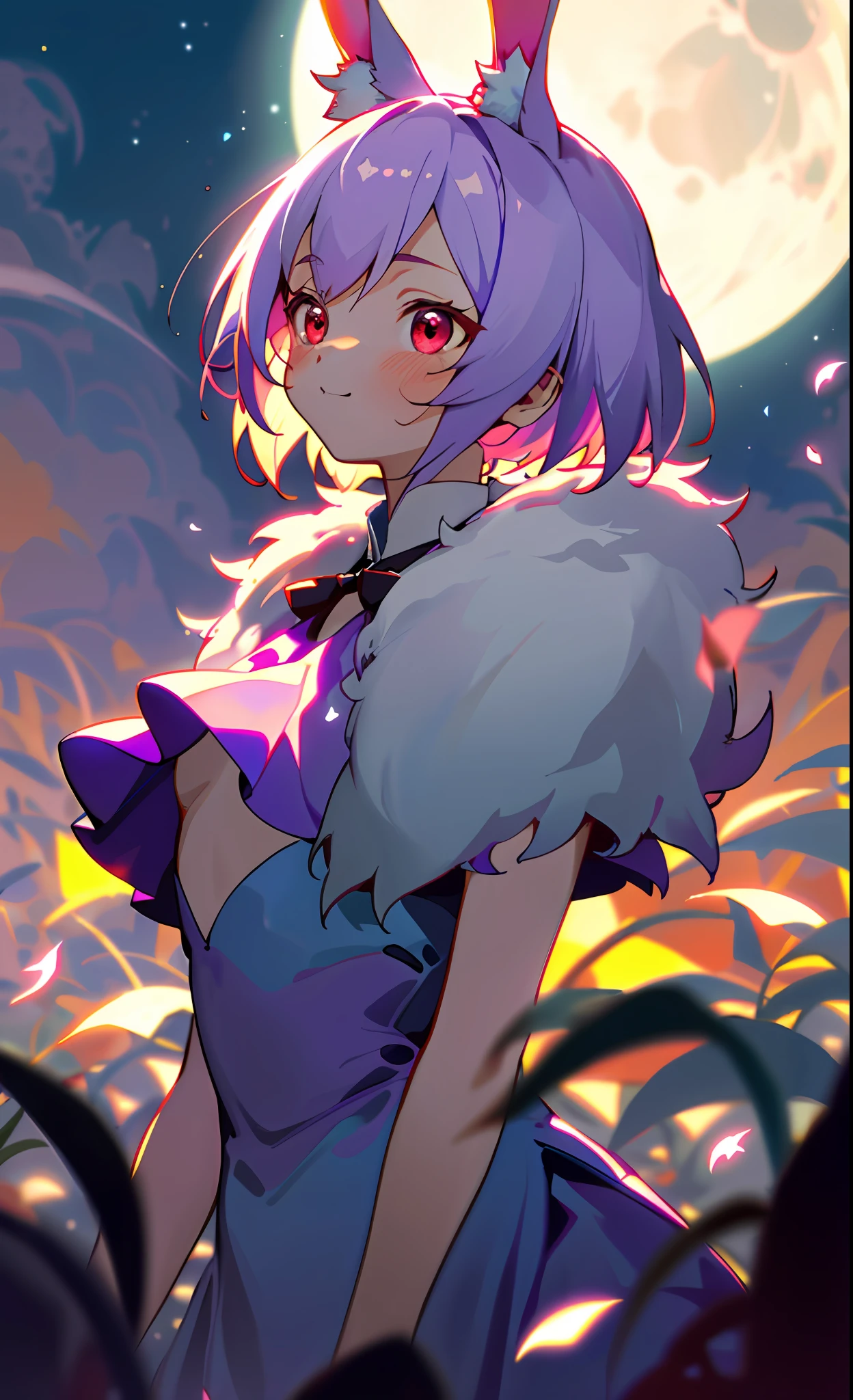 (tmasterpiece,best qualtiy:1.2),illustratio,hoang lap,high rise,extremely detaile,1 ite girl,with short white hair,bunny ears,red color eyes,Prominent eyes,比基尼,Lower body naked,barechested,barechested,barechested,female genital(outflow,many,Many milk liquids),Officer's fluffy short sleeves,folds,exteriors,blossoms,Fluttering petals,Upper body,(themoon:1.2)、the night,depth of fields,(:d:0.8),chromatic aberration abuse,pastel colour,depth of fields,Sunny garden,shiny,purpleish color,(Purple fog:1.3)