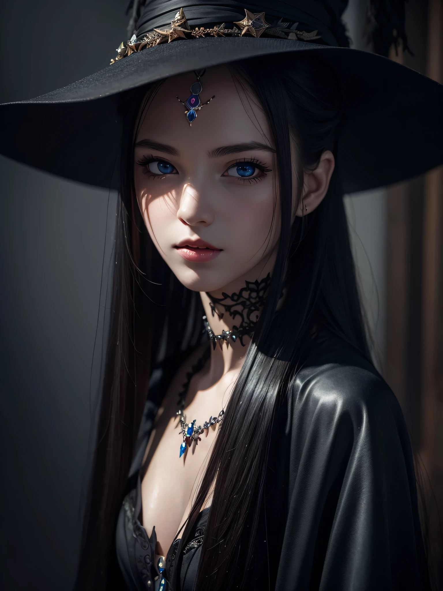 The witch girl, best quality, masterpiece, (realistic:1.2), Front, detailed face, (((masterpiece))), (((best quality))), (((extremely detailed))), illustration, mysterious,
