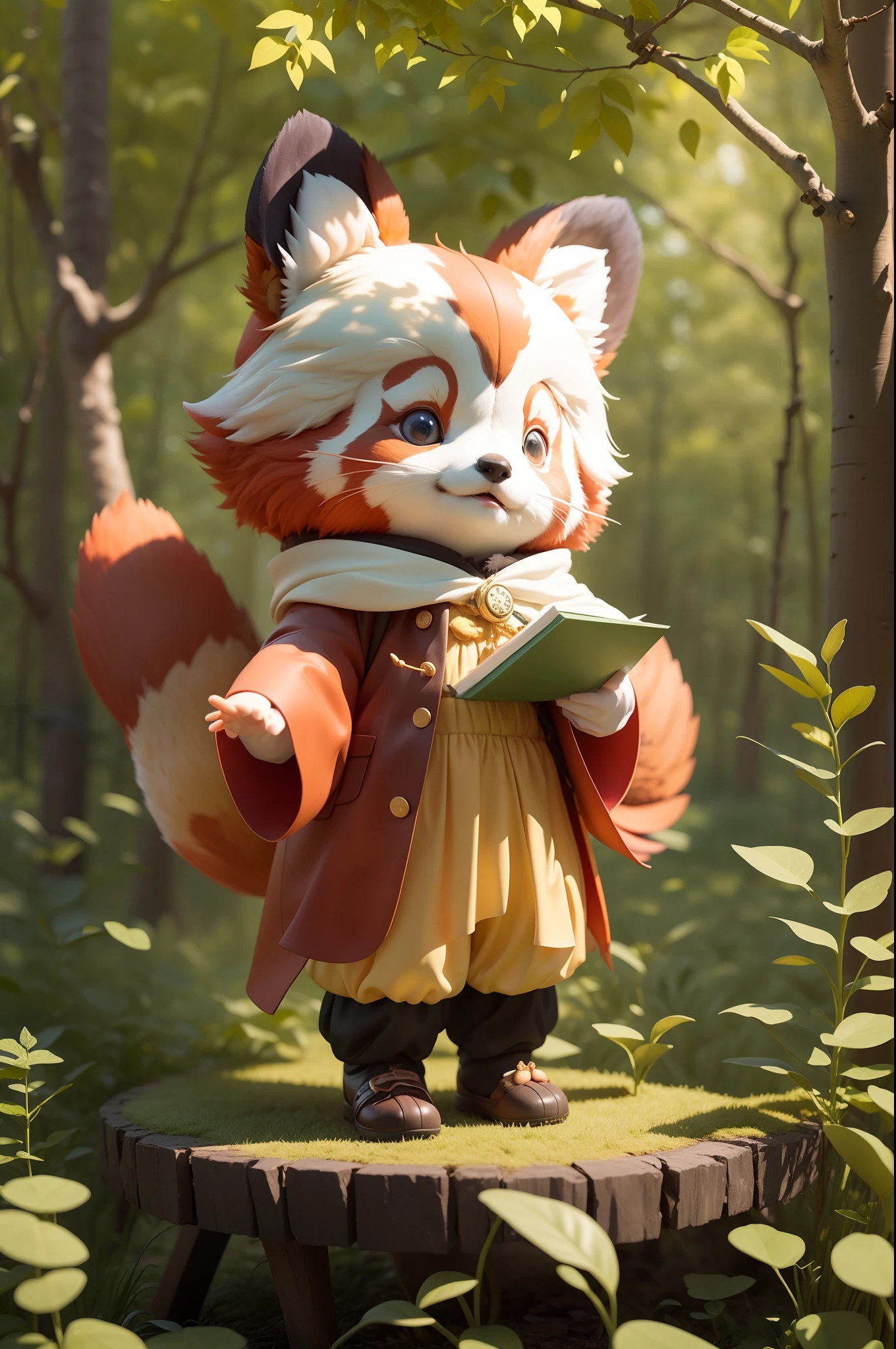 In a magical forest，There lives a cute red panda。He always dreamed of becoming a brilliant scholar，He was eager to learn，Explore the mysteries of the world。