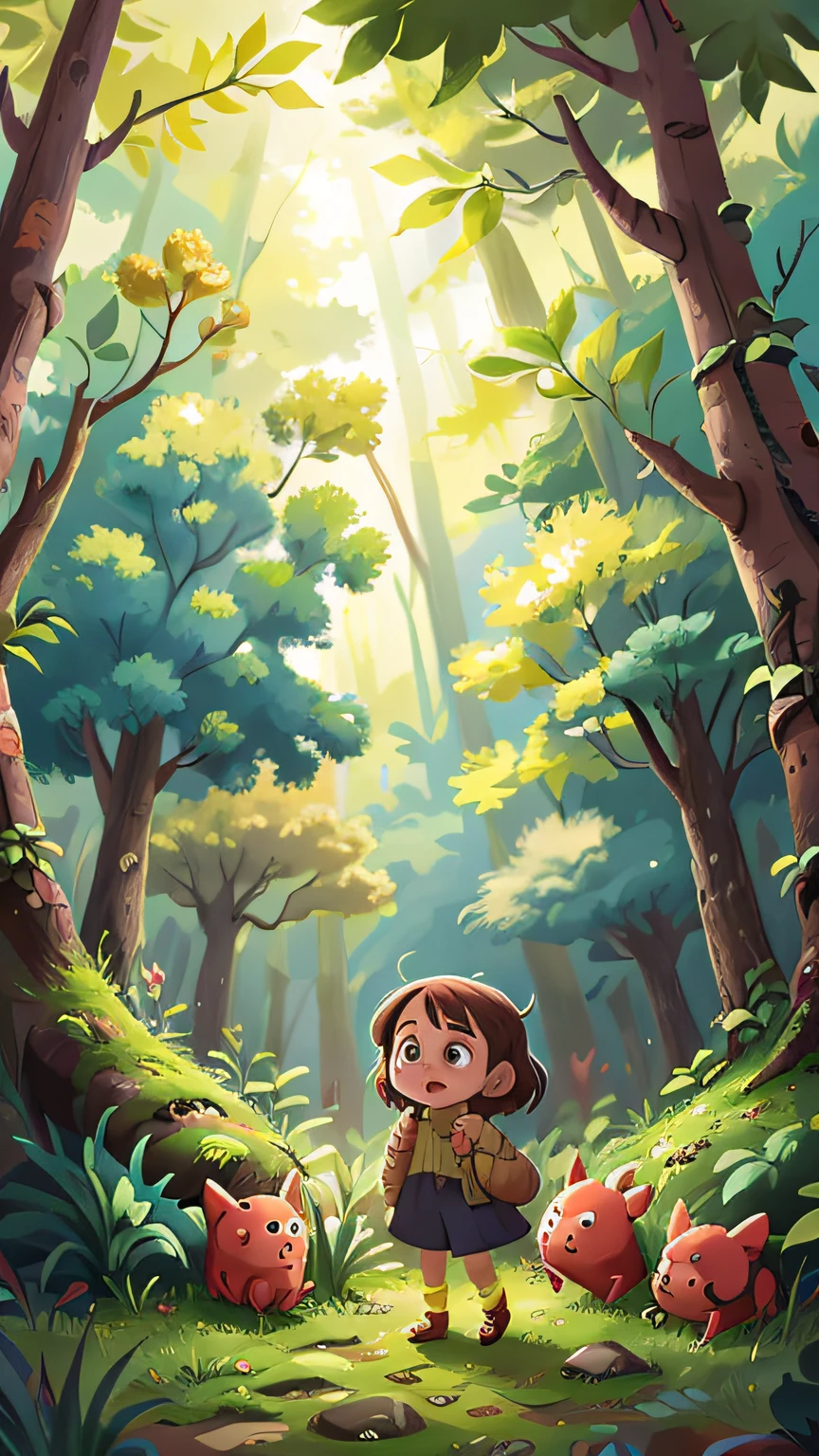 Girl walking in the forest with a group of people
