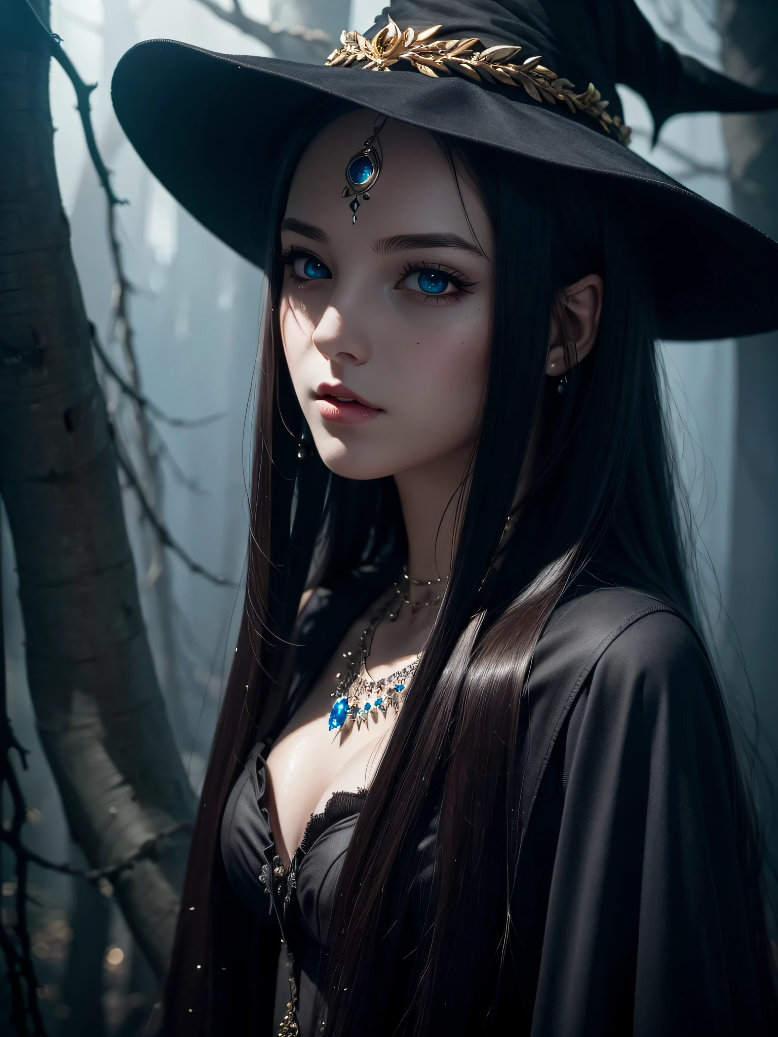 The witch girl, best quality, masterpiece, (realistic:1.2), Front, detailed face, (((masterpiece))), (((best quality))), (((extremely detailed))), illustration, mysterious,