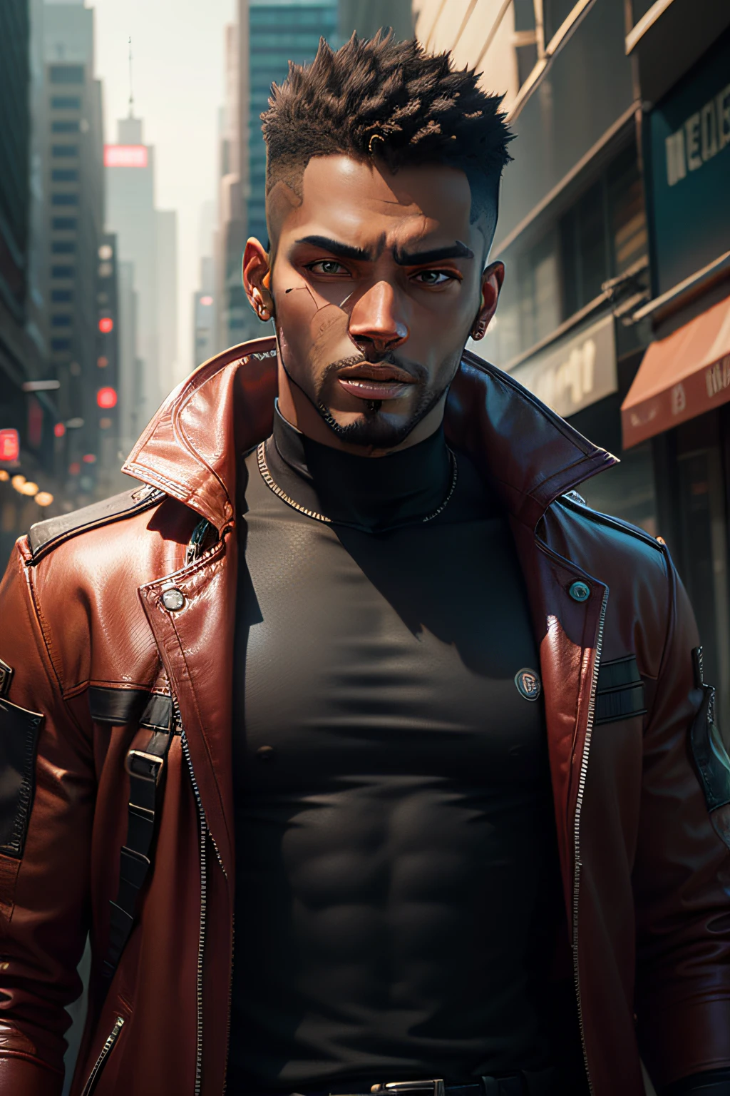 alterar plano de fundo , Cyberpunk, Handsome, Rosto realista, 2k, menino ultra realista com roupa preta com detalhes em vermelho