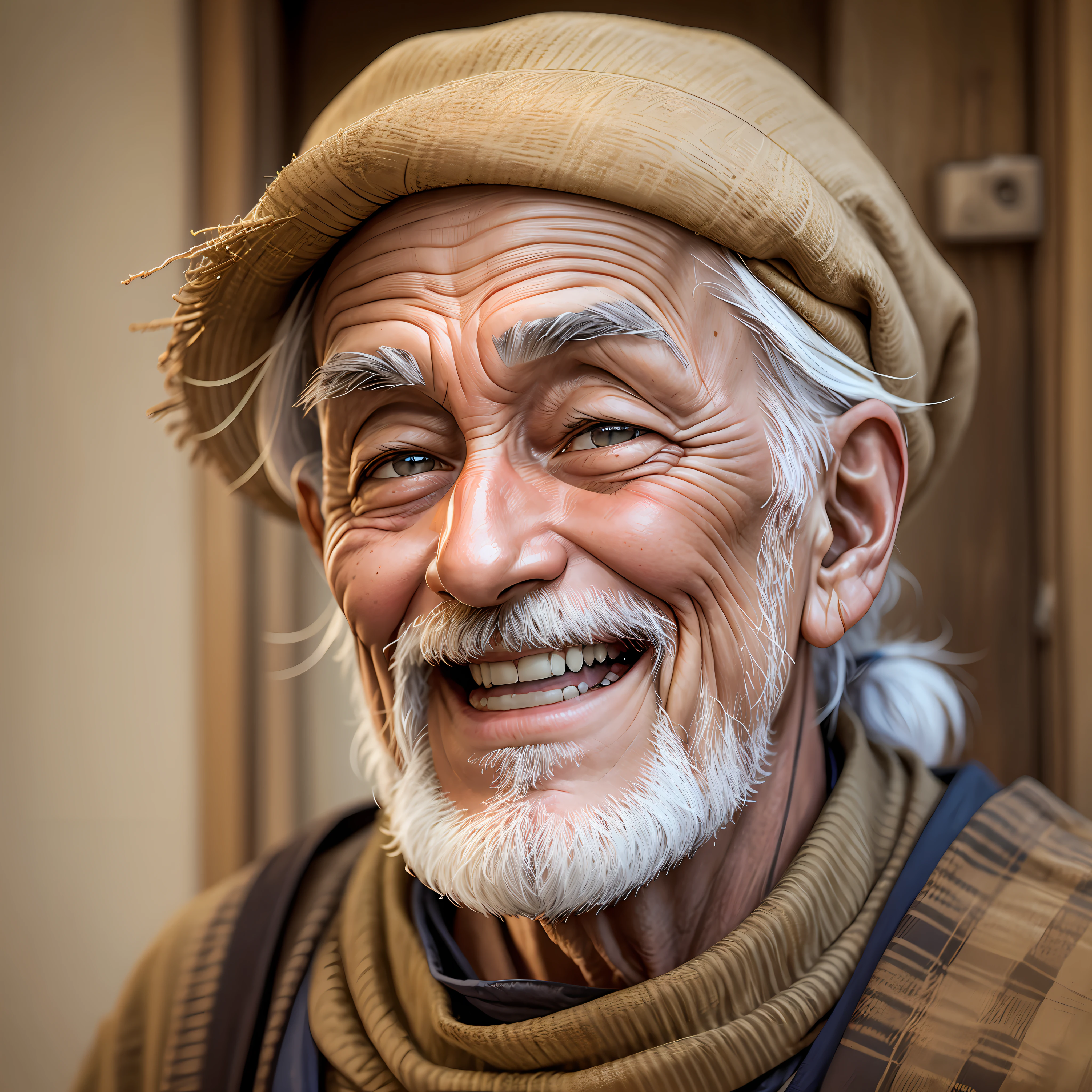 photo of old man, smiling face, unknown nationality --auto --s2